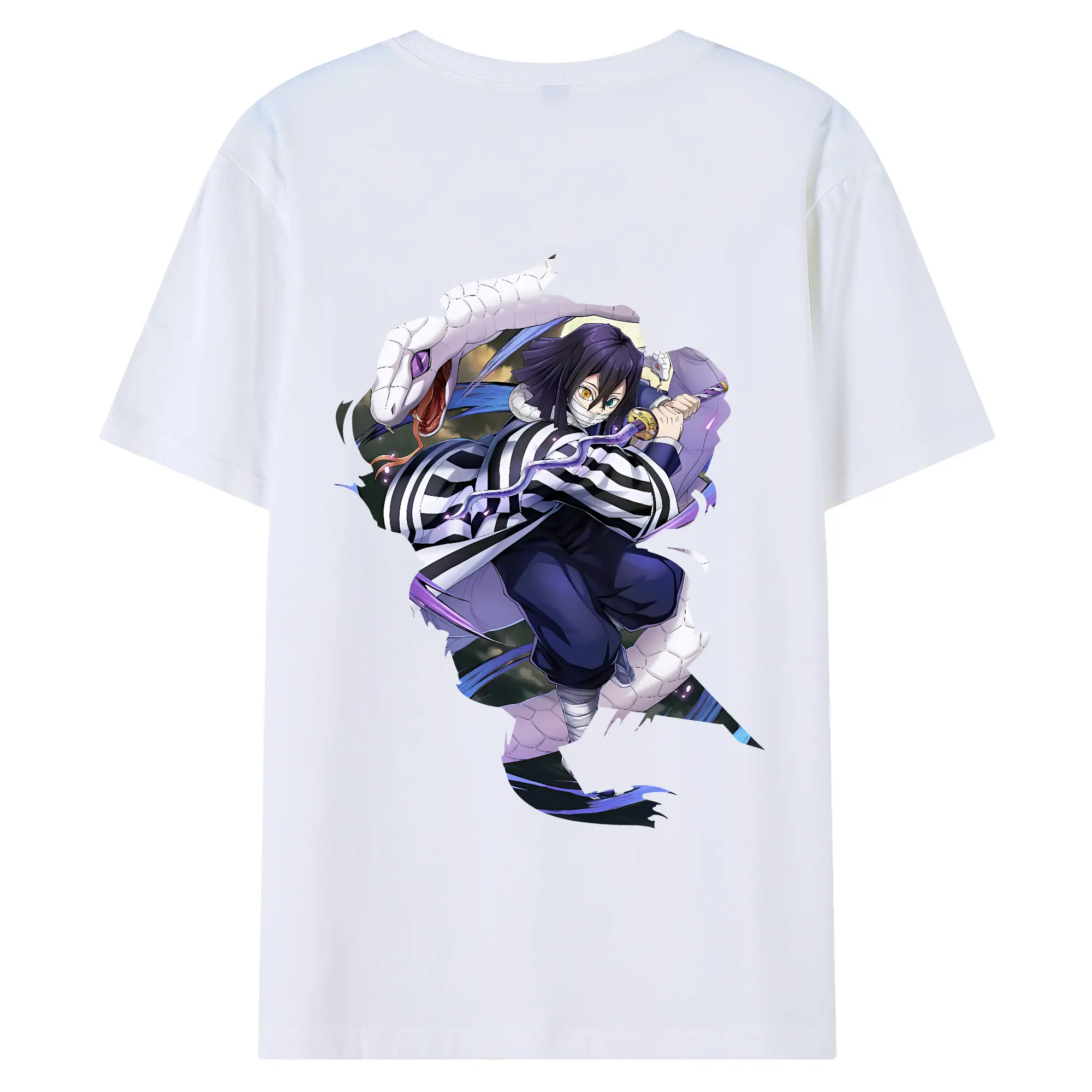 鬼滅の刃 グッズ,伊黒 小芭内 - 綿100％ 半袖Tシャツ ・ バックプリント ・ 快適 通気性 ・ 日常使い 散歩 スポーツ用