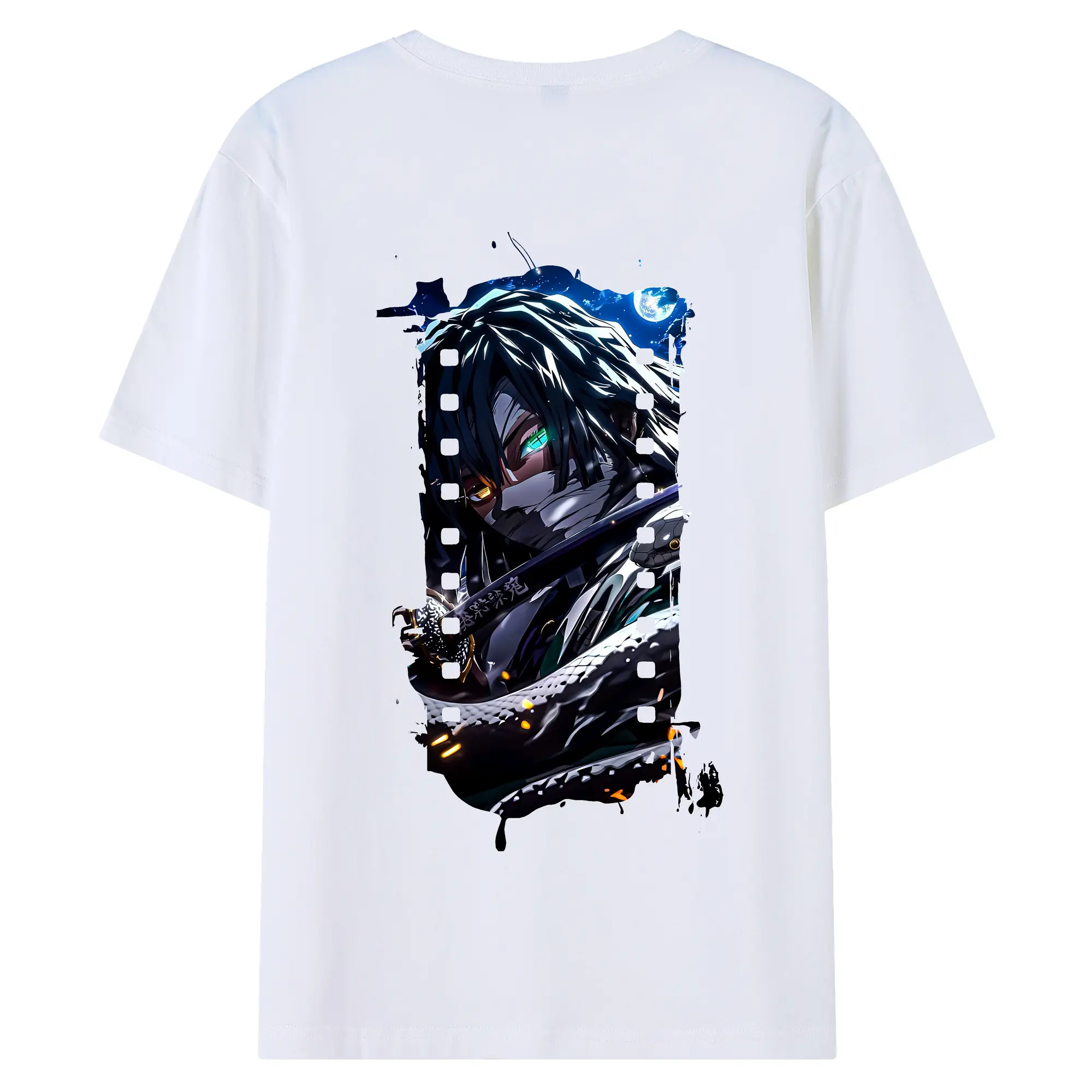 鬼滅の刃 グッズ,伊黒 小芭内 - 綿100％ 半袖Tシャツ ・ バックプリント ・ 快適 通気性 ・ 日常使い 散歩 スポーツ用