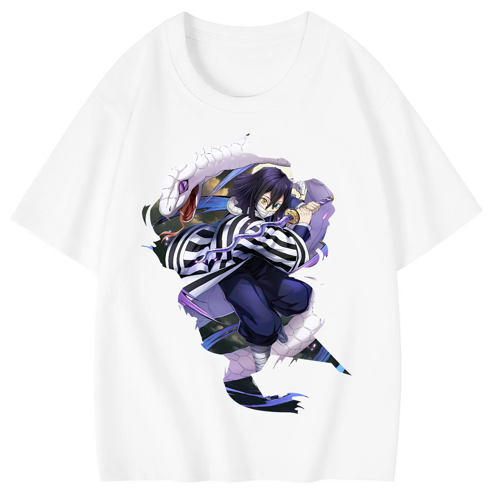 鬼滅の刃 グッズ,伊黒 小芭内 - 綿100％ キッズTシャツ ・ フロントプリント ・ 快適 通気性 ・ スポーツ カジュアル 散歩用