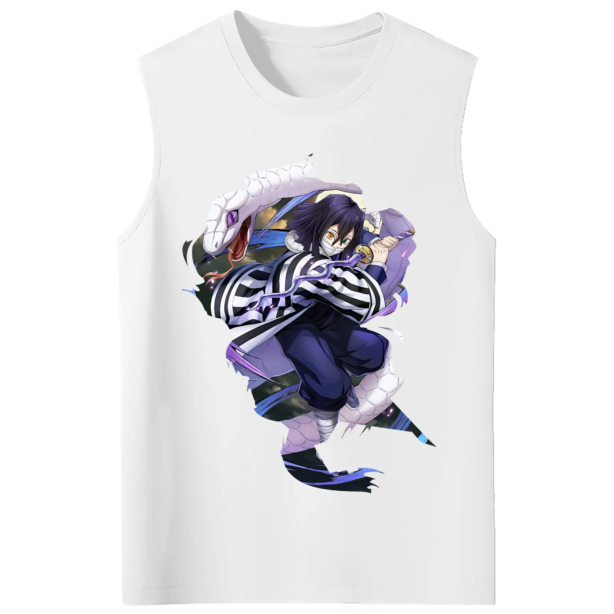 鬼滅の刃 グッズ,伊黒 小芭内 - コットン100％ タンクトップ ・ フロントプリント ・ タイトフィット ・ 快適 通気性 ・ スポーツ カジュアル 散歩用