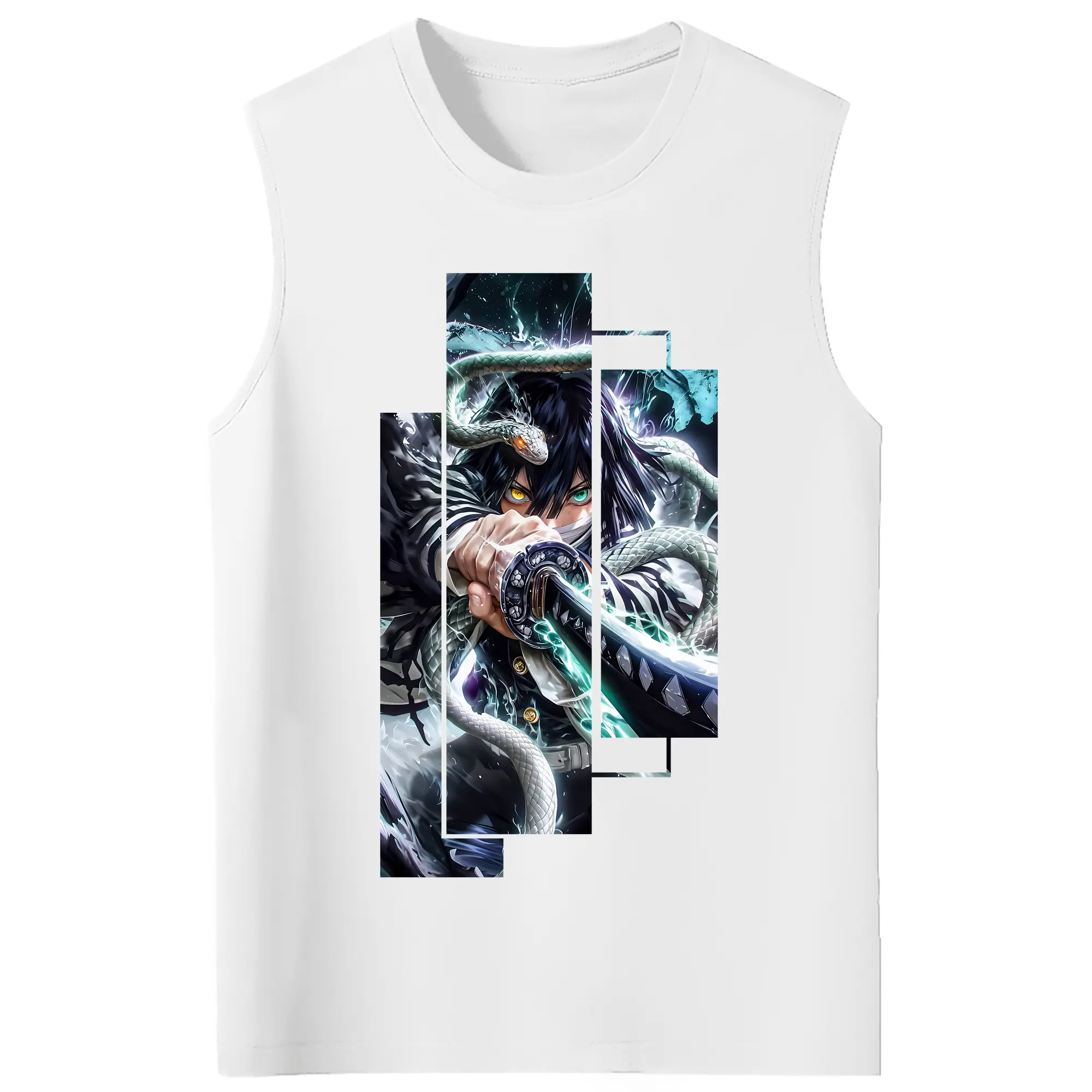 鬼滅の刃 グッズ,伊黒 小芭内 - コットン100％ タンクトップ ・ フロントプリント ・ タイトフィット ・ 快適 通気性 ・ スポーツ カジュアル 散歩用