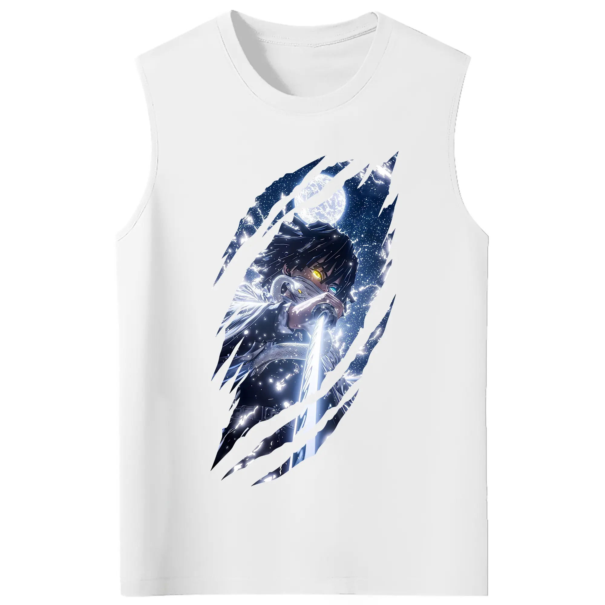 鬼滅の刃 グッズ,伊黒 小芭内 - コットン100％ タンクトップ ・ フロントプリント ・ タイトフィット ・ 快適 通気性 ・ スポーツ カジュアル 散歩用