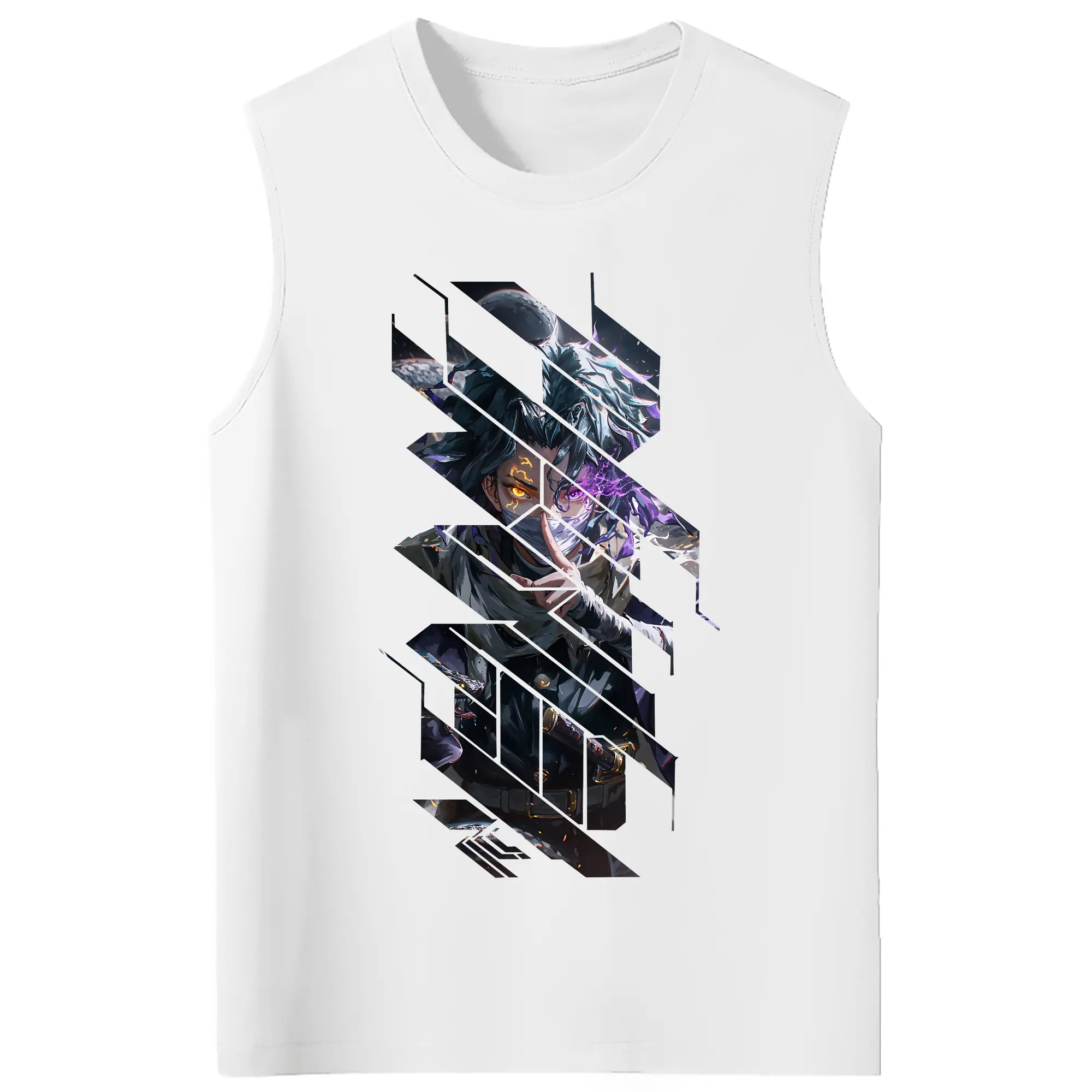 鬼滅の刃 グッズ,伊黒 小芭内 - コットン100％ タンクトップ ・ フロントプリント ・ タイトフィット ・ 快適 通気性 ・ スポーツ カジュアル 散歩用