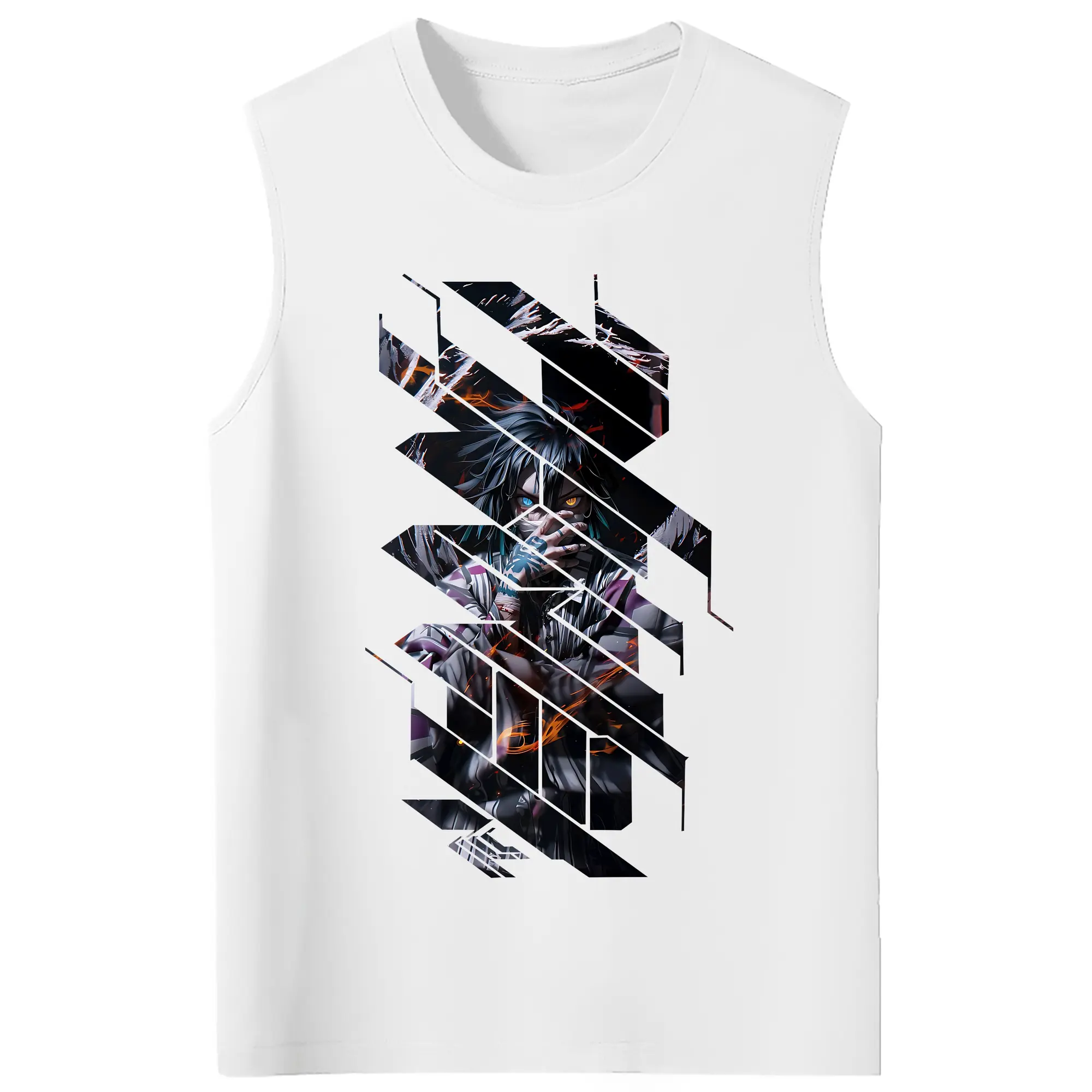 鬼滅の刃 グッズ,伊黒 小芭内 - コットン100％ タンクトップ ・ フロントプリント ・ タイトフィット ・ 快適 通気性 ・ スポーツ カジュアル 散歩用