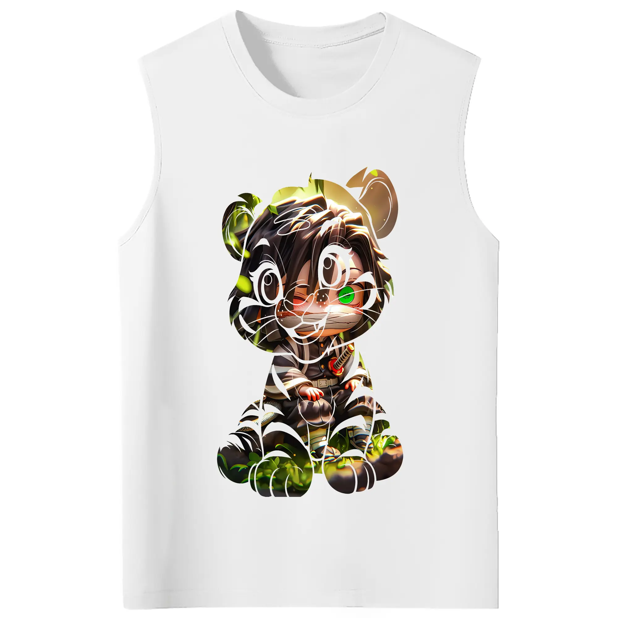 鬼滅の刃 グッズ,伊黒 小芭内 - コットン100％ タンクトップ ・ フロントプリント ・ タイトフィット ・ 快適 通気性 ・ スポーツ カジュアル 散歩用