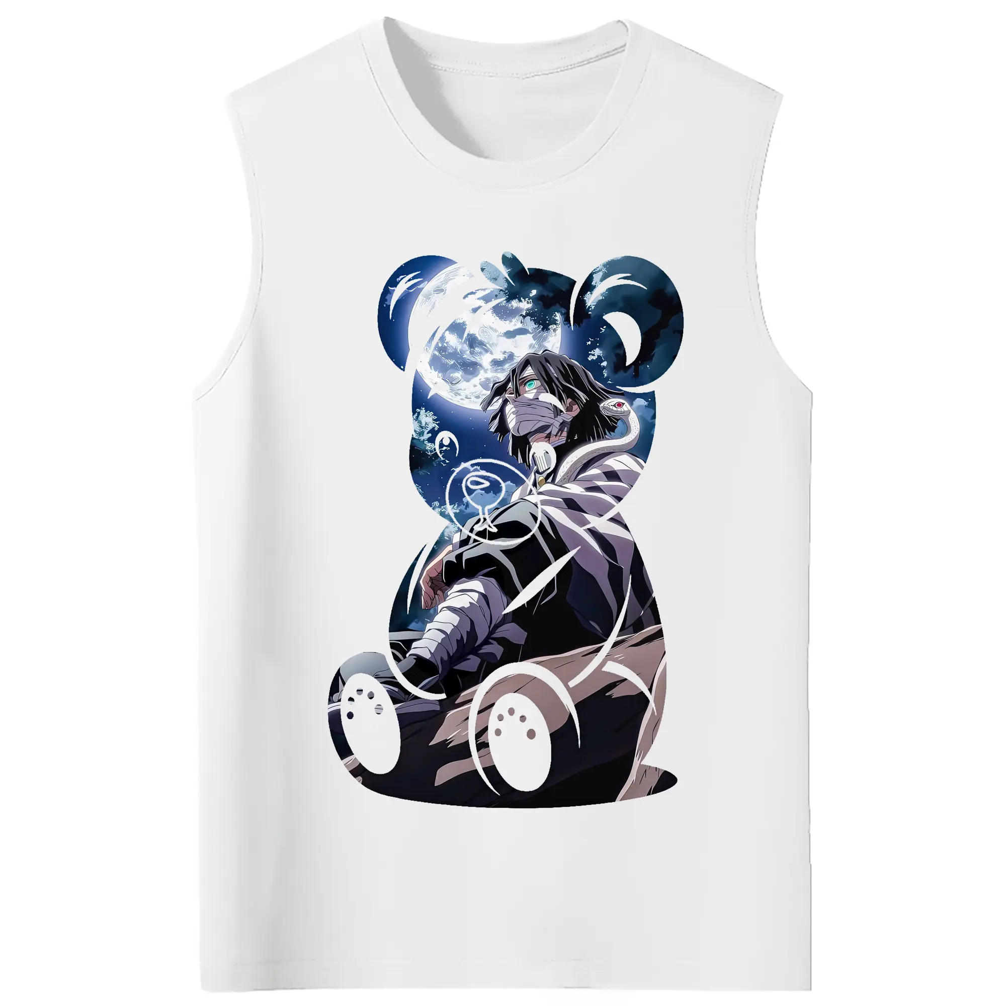 鬼滅の刃 グッズ,伊黒 小芭内 - コットン100％ タンクトップ ・ フロントプリント ・ タイトフィット ・ 快適 通気性 ・ スポーツ カジュアル 散歩用