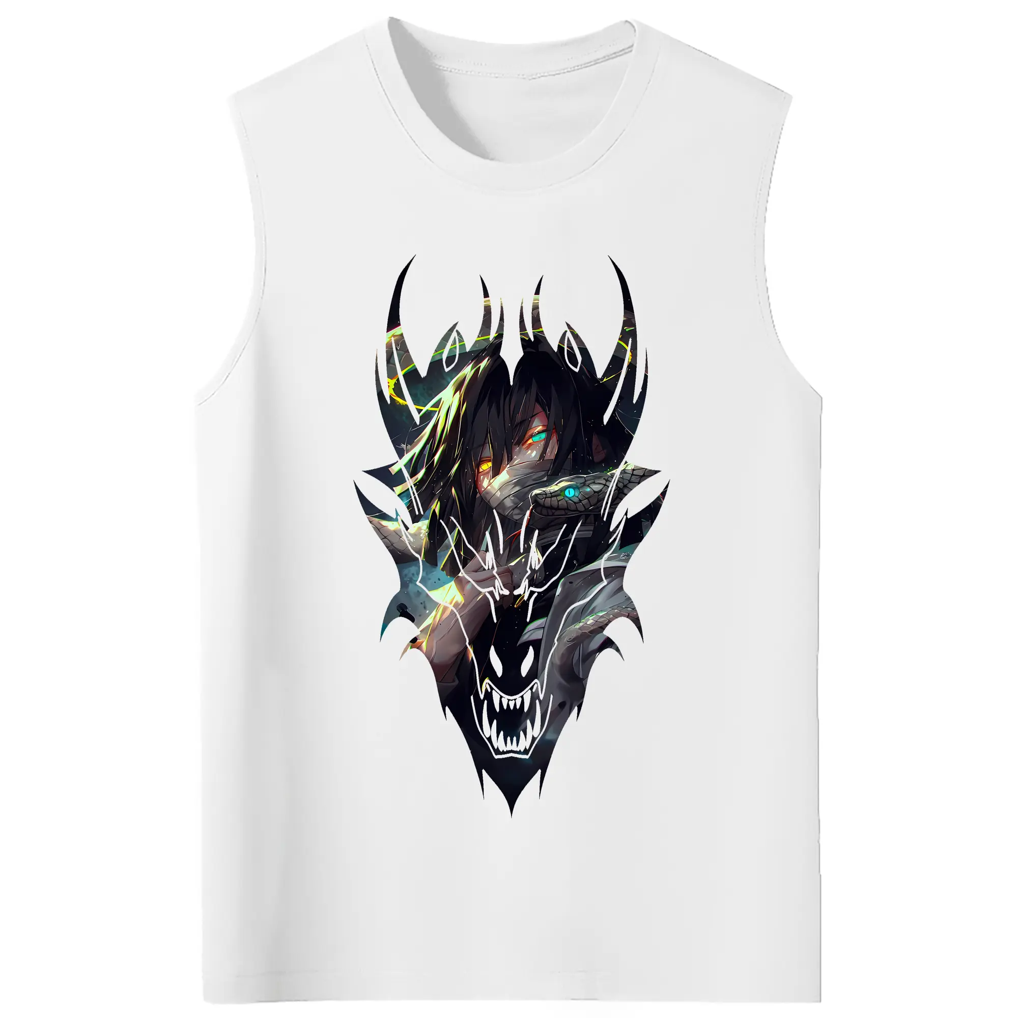 鬼滅の刃 グッズ,伊黒 小芭内 - コットン100％ タンクトップ ・ フロントプリント ・ タイトフィット ・ 快適 通気性 ・ スポーツ カジュアル 散歩用