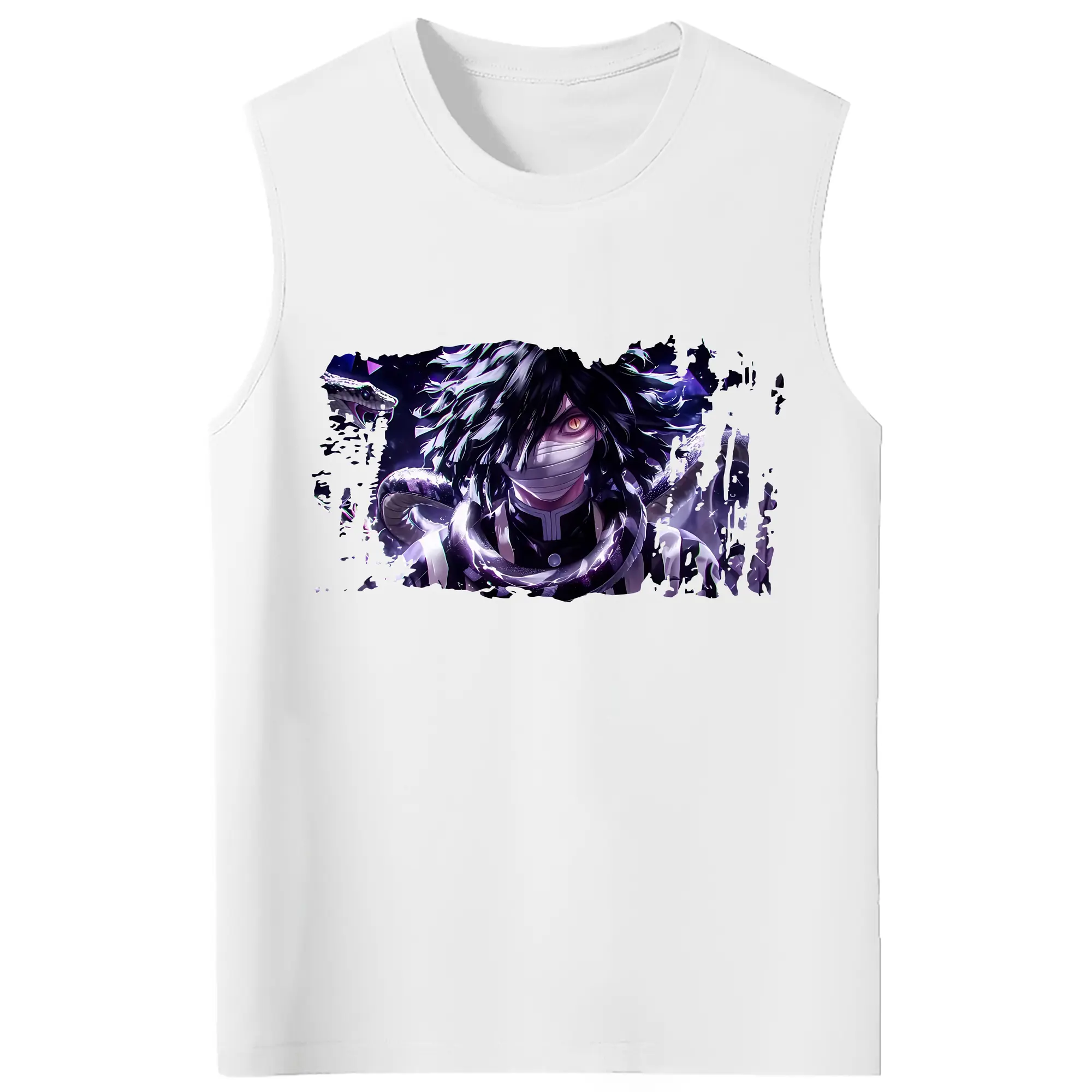 鬼滅の刃 グッズ,伊黒 小芭内 - コットン100％ タンクトップ ・ フロントプリント ・ タイトフィット ・ 快適 通気性 ・ スポーツ カジュアル 散歩用
