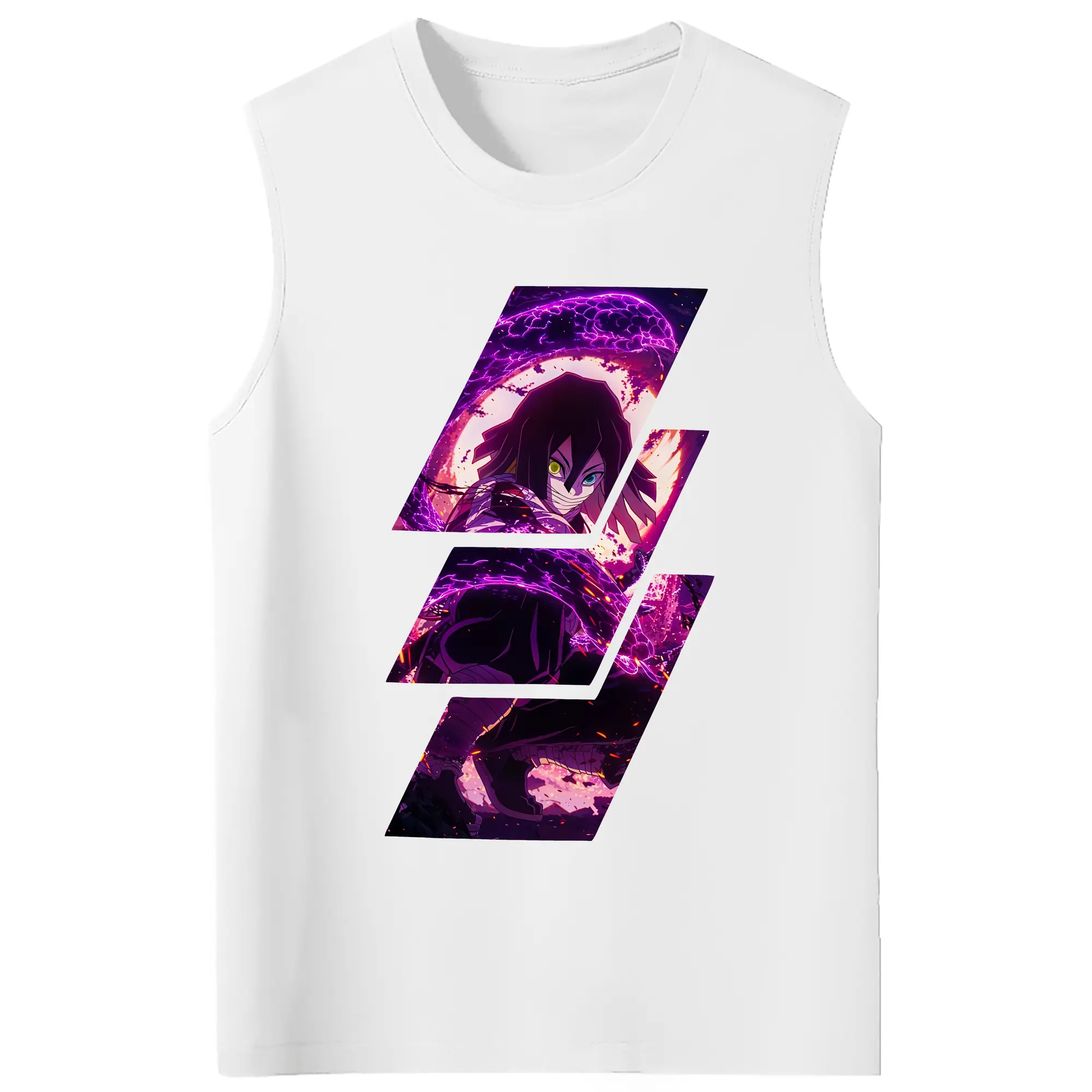 鬼滅の刃 グッズ,伊黒 小芭内 - コットン100％ タンクトップ ・ フロントプリント ・ タイトフィット ・ 快適 通気性 ・ スポーツ カジュアル 散歩用