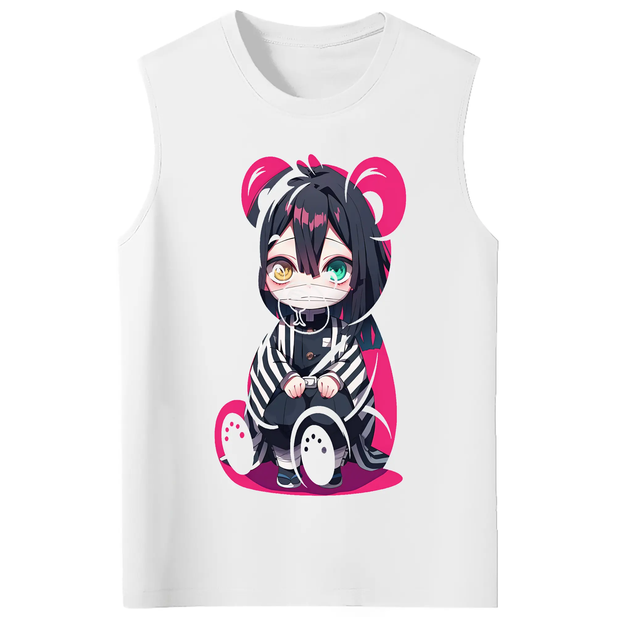 鬼滅の刃 グッズ,伊黒 小芭内 - コットン100％ タンクトップ ・ フロントプリント ・ タイトフィット ・ 快適 通気性 ・ スポーツ カジュアル 散歩用