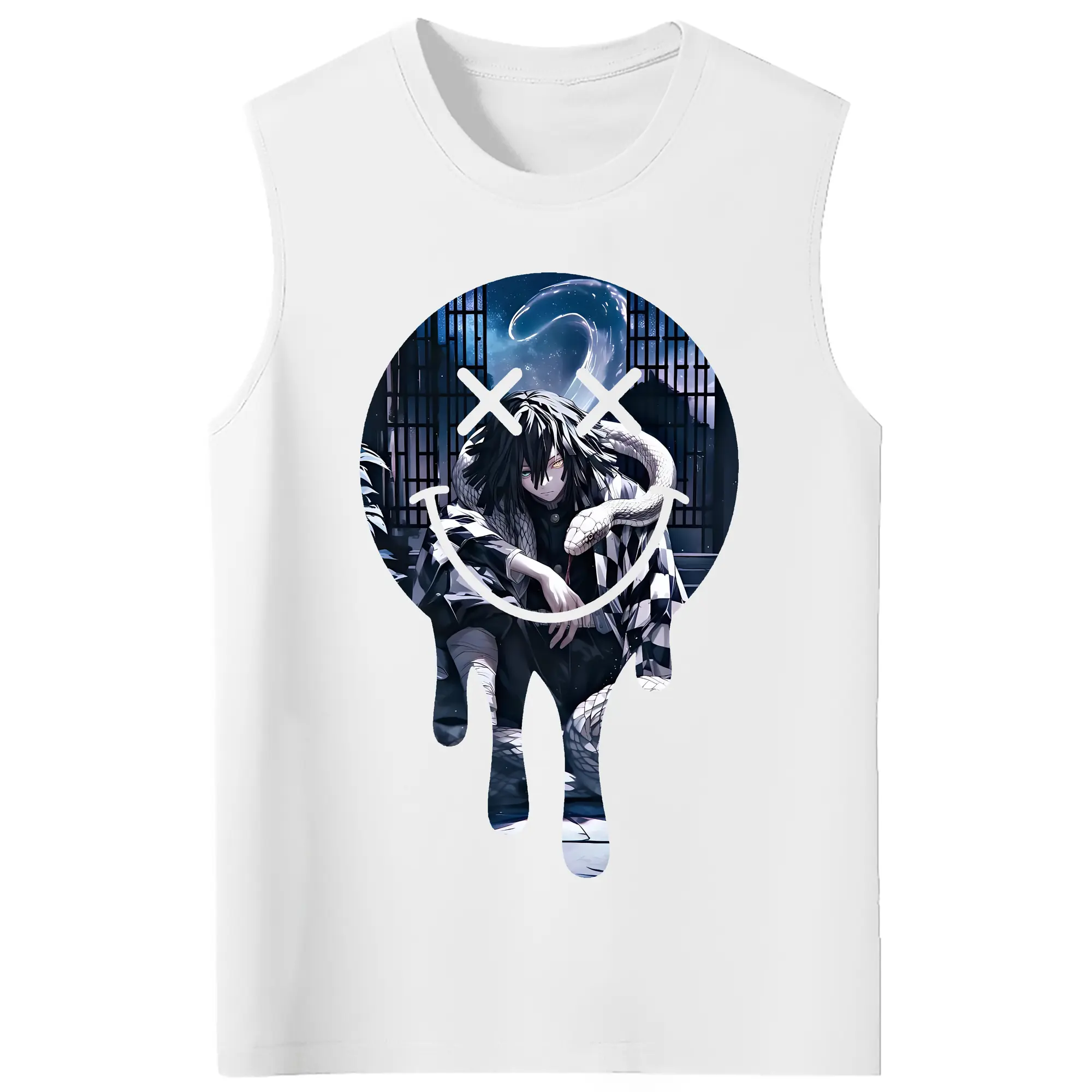 鬼滅の刃 グッズ,伊黒 小芭内 - コットン100％ タンクトップ ・ フロントプリント ・ タイトフィット ・ 快適 通気性 ・ スポーツ カジュアル 散歩用