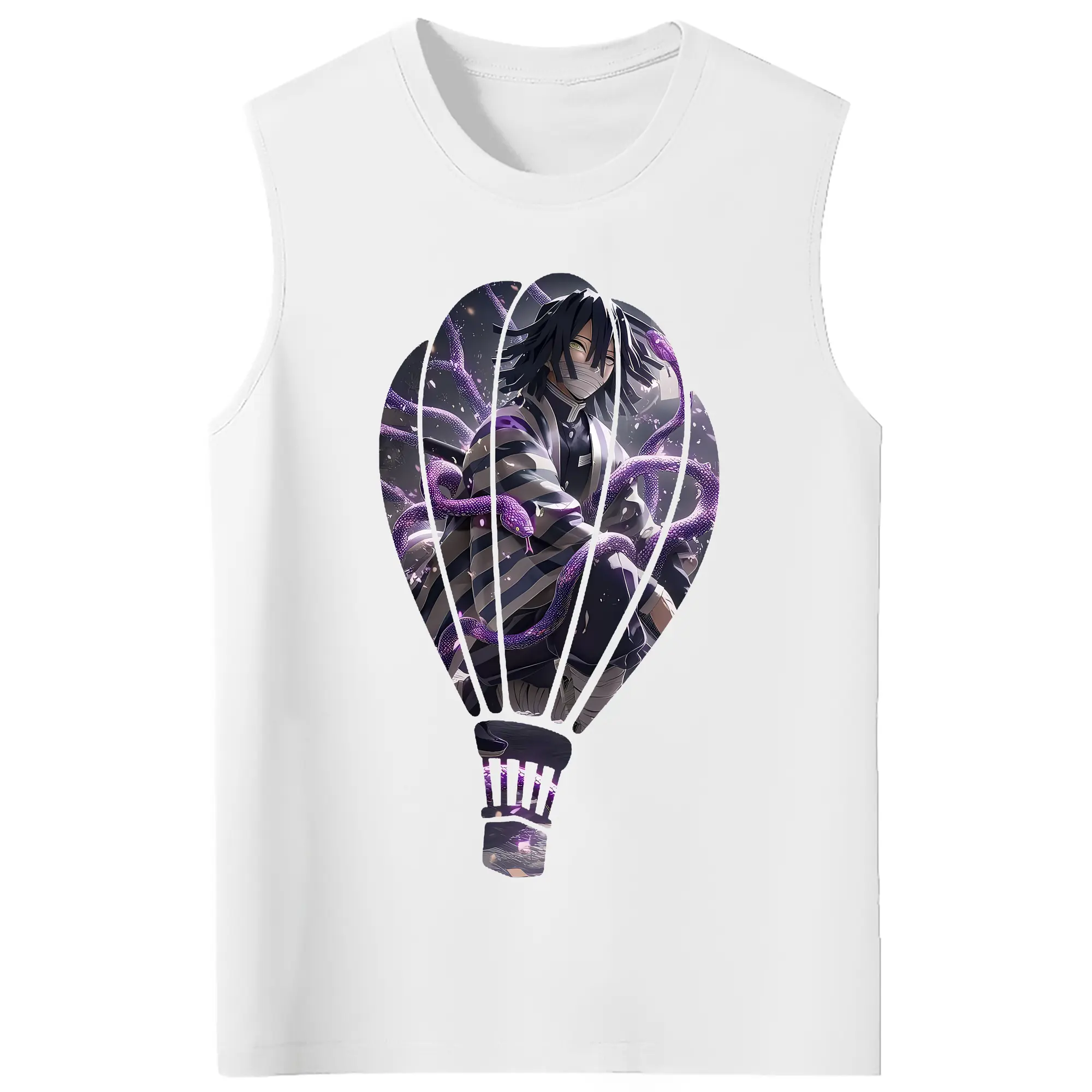 鬼滅の刃 グッズ,伊黒 小芭内 - コットン100％ タンクトップ ・ フロントプリント ・ タイトフィット ・ 快適 通気性 ・ スポーツ カジュアル 散歩用