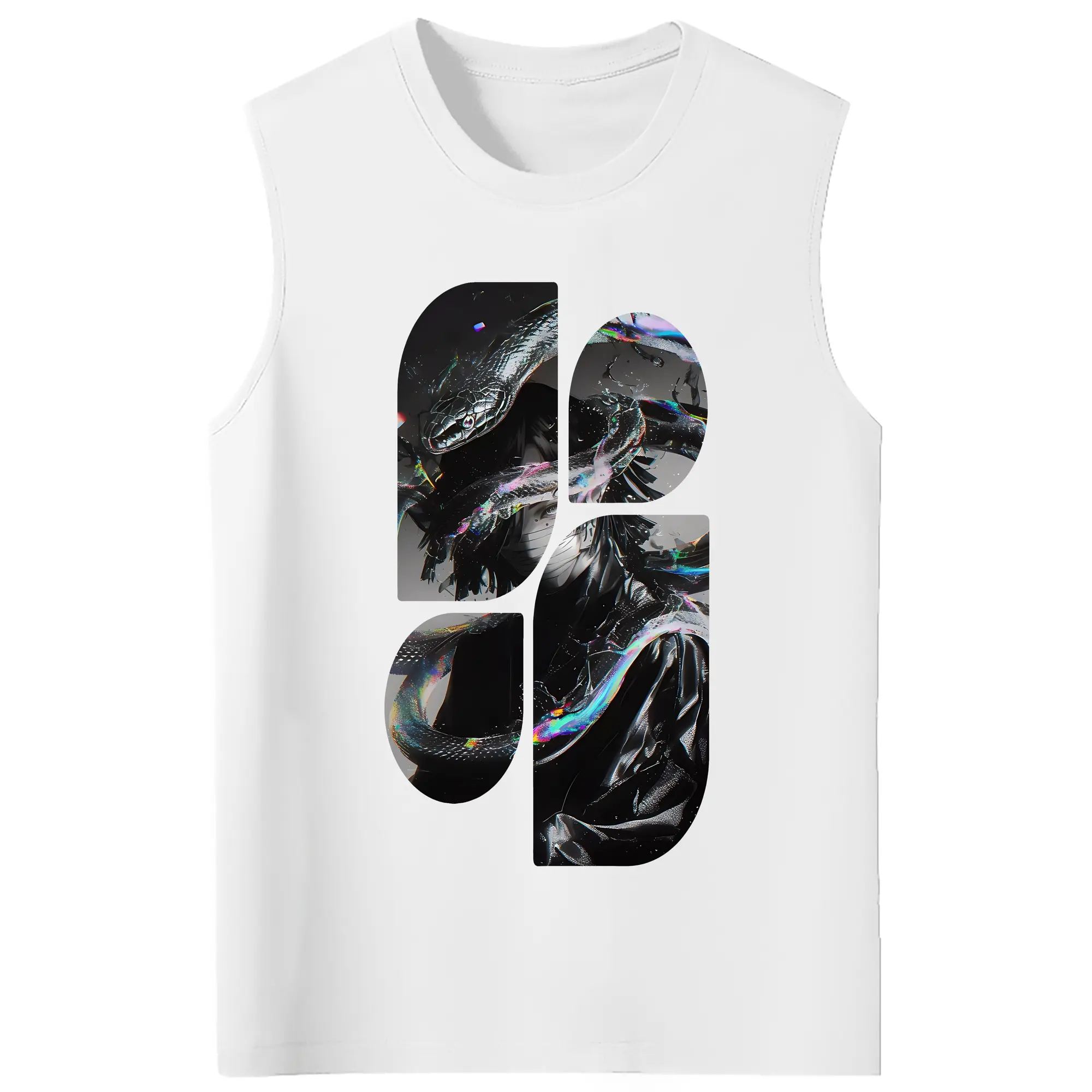 鬼滅の刃 グッズ,伊黒 小芭内 - コットン100％ タンクトップ ・ フロントプリント ・ タイトフィット ・ 快適 通気性 ・ スポーツ カジュアル 散歩用