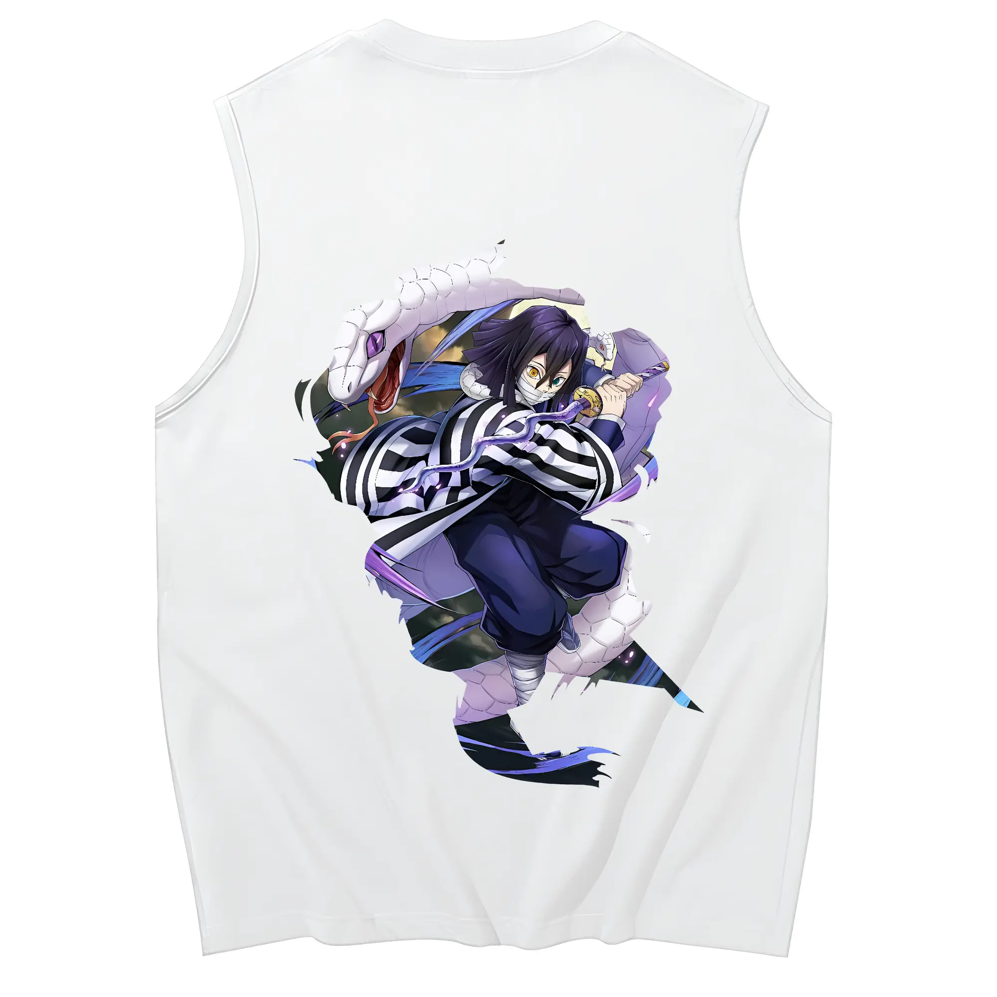 鬼滅の刃 グッズ,伊黒 小芭内 - コットン100％ タンクトップ ・ 背面プリント ・ タイトシルエット ・ 快適 通気性 ・ スポーツ カジュアル 散歩用