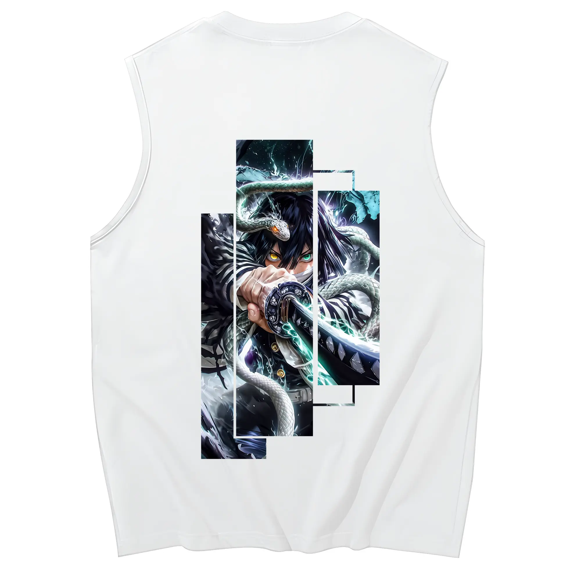 鬼滅の刃 グッズ,伊黒 小芭内 - コットン100％ タンクトップ ・ 背面プリント ・ タイトシルエット ・ 快適 通気性 ・ スポーツ カジュアル 散歩用