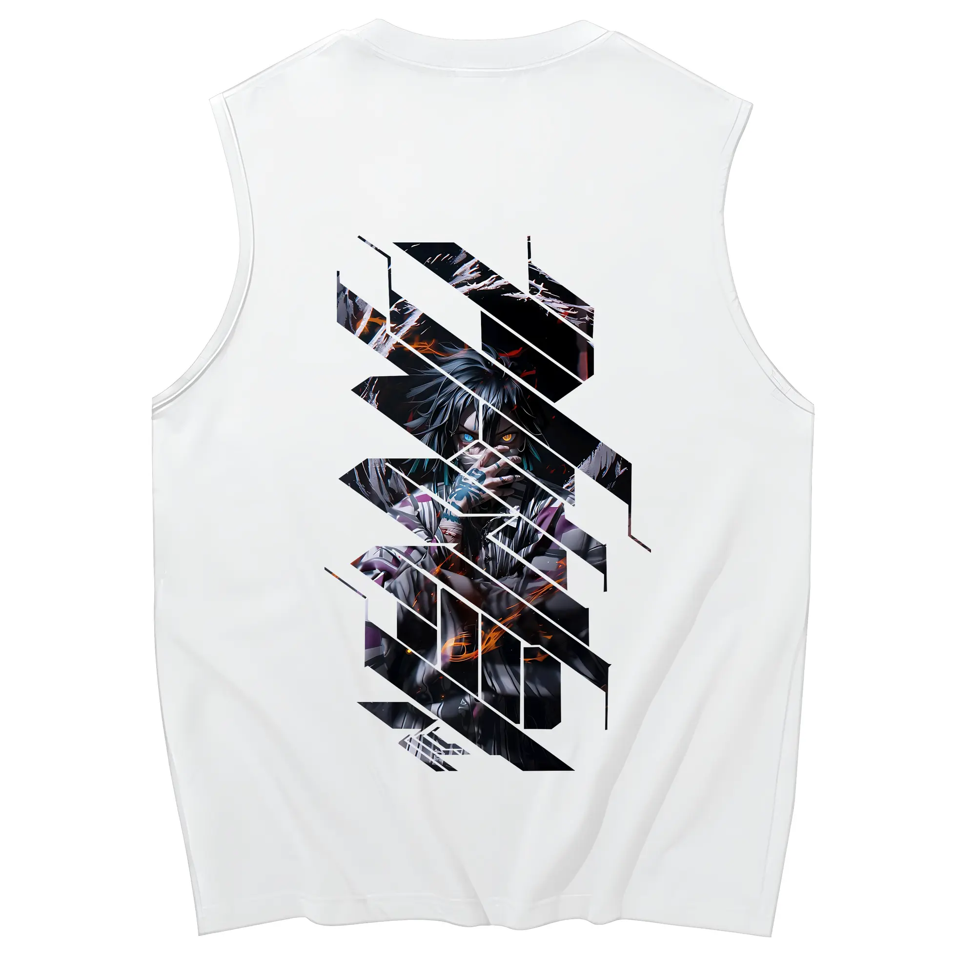 鬼滅の刃 グッズ,伊黒 小芭内 - コットン100％ タンクトップ ・ 背面プリント ・ タイトシルエット ・ 快適 通気性 ・ スポーツ カジュアル 散歩用