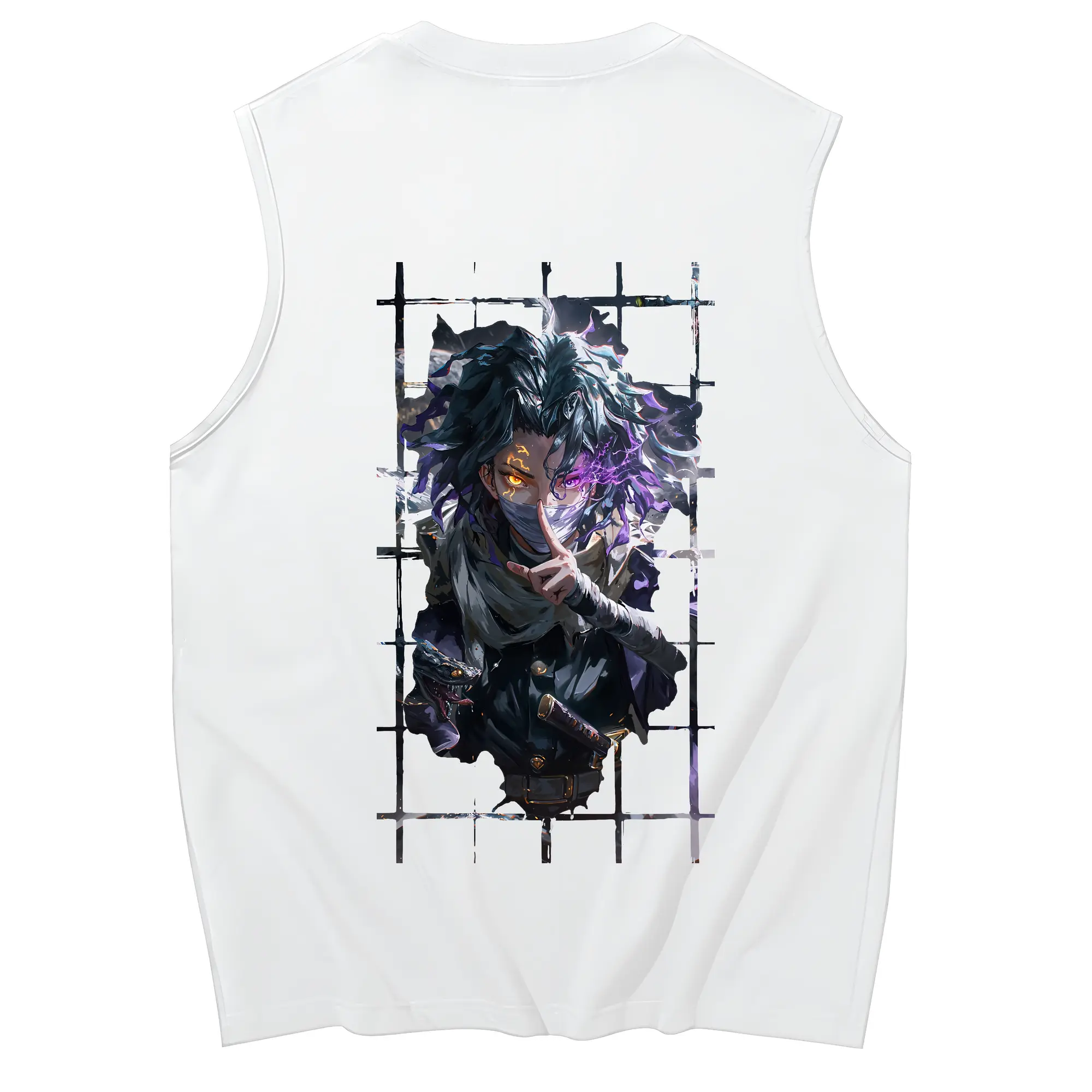 鬼滅の刃 グッズ,伊黒 小芭内 - コットン100％ タンクトップ ・ 背面プリント ・ タイトシルエット ・ 快適 通気性 ・ スポーツ カジュアル 散歩用