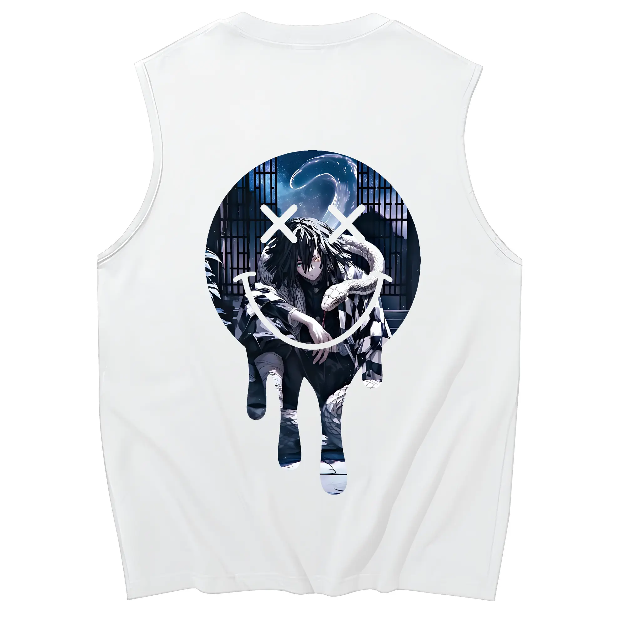 鬼滅の刃 グッズ,伊黒 小芭内 - コットン100％ タンクトップ ・ 背面プリント ・ タイトシルエット ・ 快適 通気性 ・ スポーツ カジュアル 散歩用