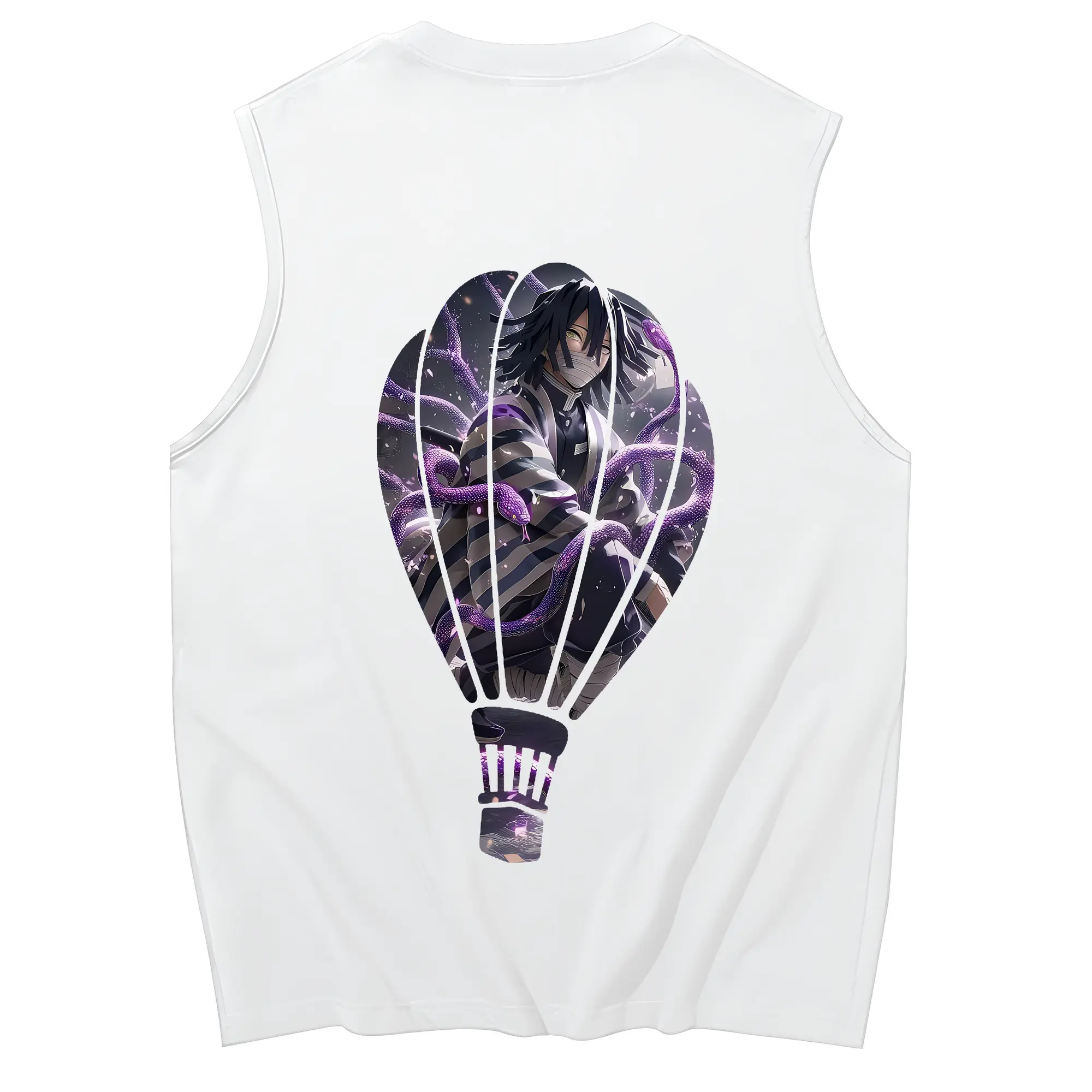 鬼滅の刃 グッズ,伊黒 小芭内 - コットン100％ タンクトップ ・ 背面プリント ・ タイトシルエット ・ 快適 通気性 ・ スポーツ カジュアル 散歩用