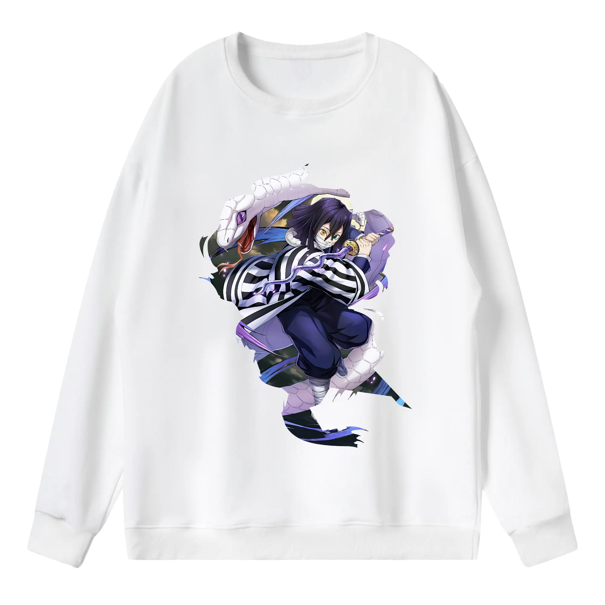 鬼滅の刃 グッズ,伊黒 小芭内 - 薄手 クルーネック スウェット 裏毛260g · ポリエステル 春秋向け カジュアル 男女兼用 · トレーナー デイリー スポーツ 散歩に最適