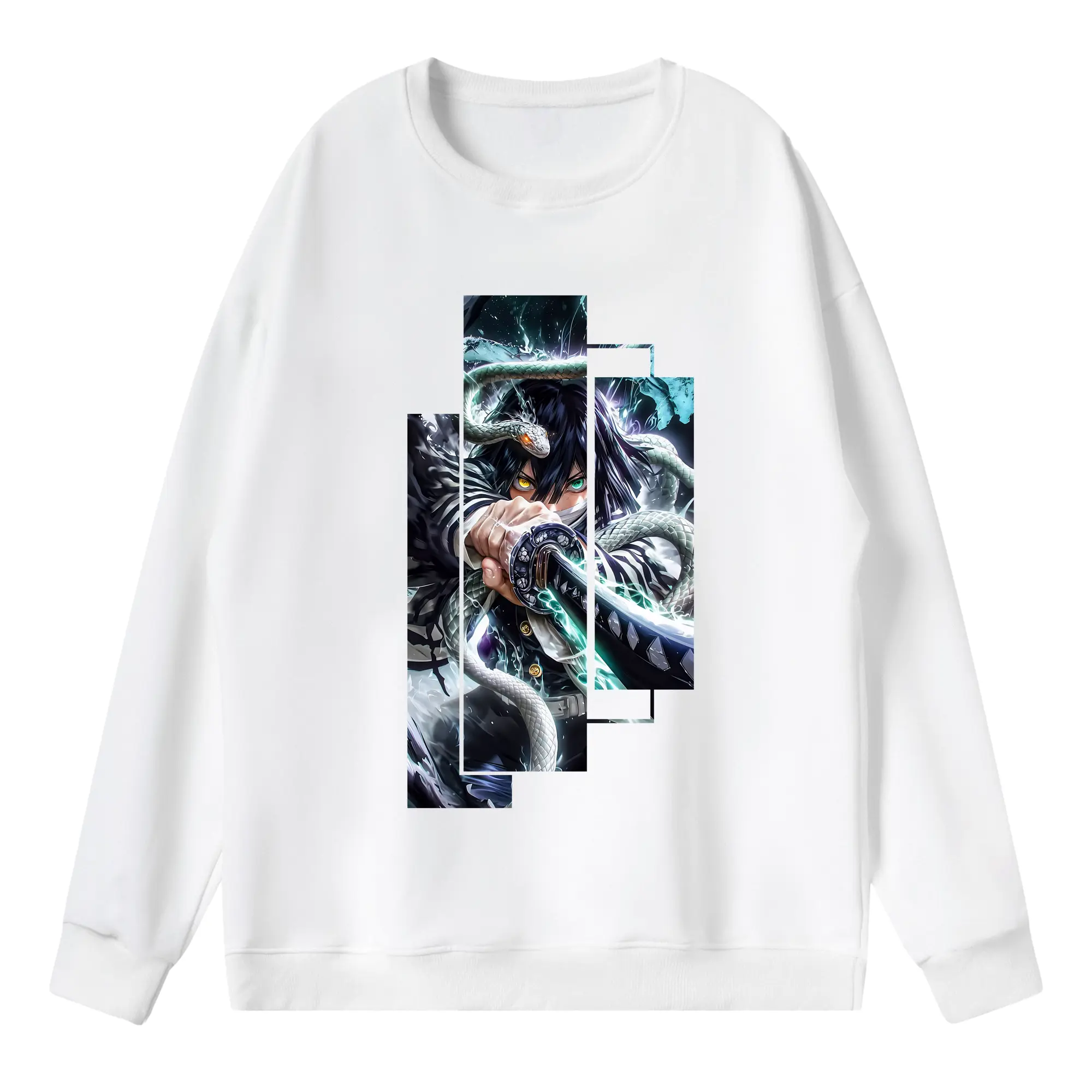 鬼滅の刃 グッズ,伊黒 小芭内 - 薄手 クルーネック スウェット 裏毛260g · ポリエステル 春秋向け カジュアル 男女兼用 · トレーナー デイリー スポーツ 散歩に最適