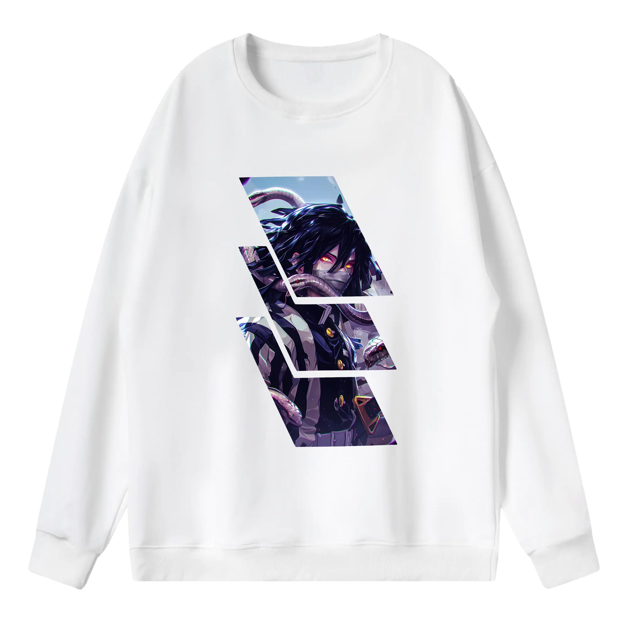 鬼滅の刃 グッズ,伊黒 小芭内 - 薄手 クルーネック スウェット 裏毛260g · ポリエステル 春秋向け カジュアル 男女兼用 · トレーナー デイリー スポーツ 散歩に最適