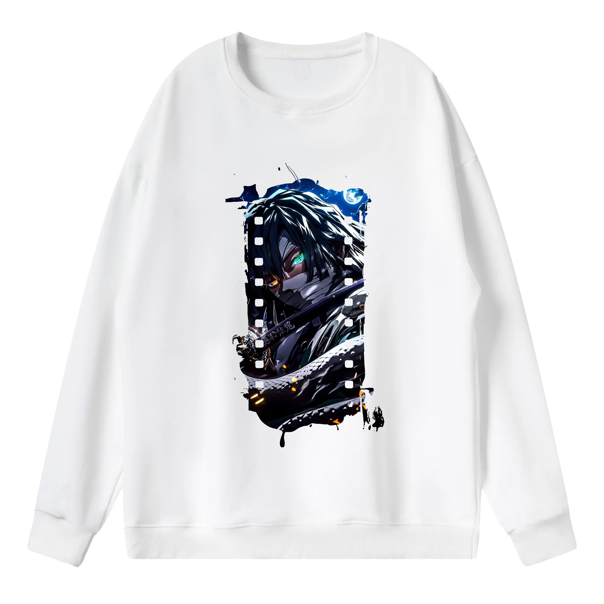 鬼滅の刃 グッズ,伊黒 小芭内 - 薄手 クルーネック スウェット 裏毛260g · ポリエステル 春秋向け カジュアル 男女兼用 · トレーナー デイリー スポーツ 散歩に最適