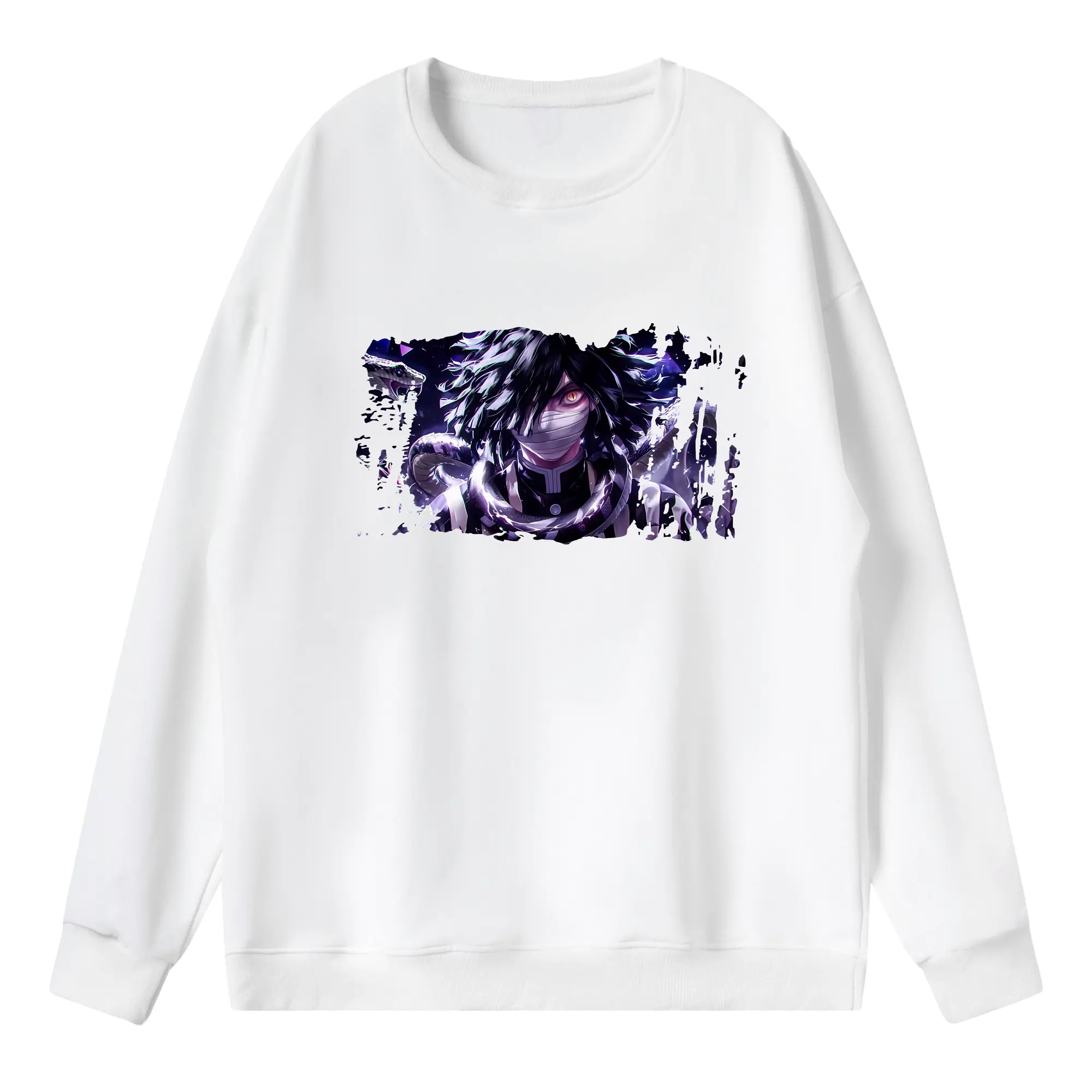 鬼滅の刃 グッズ,伊黒 小芭内 - 薄手 クルーネック スウェット 裏毛260g · ポリエステル 春秋向け カジュアル 男女兼用 · トレーナー デイリー スポーツ 散歩に最適