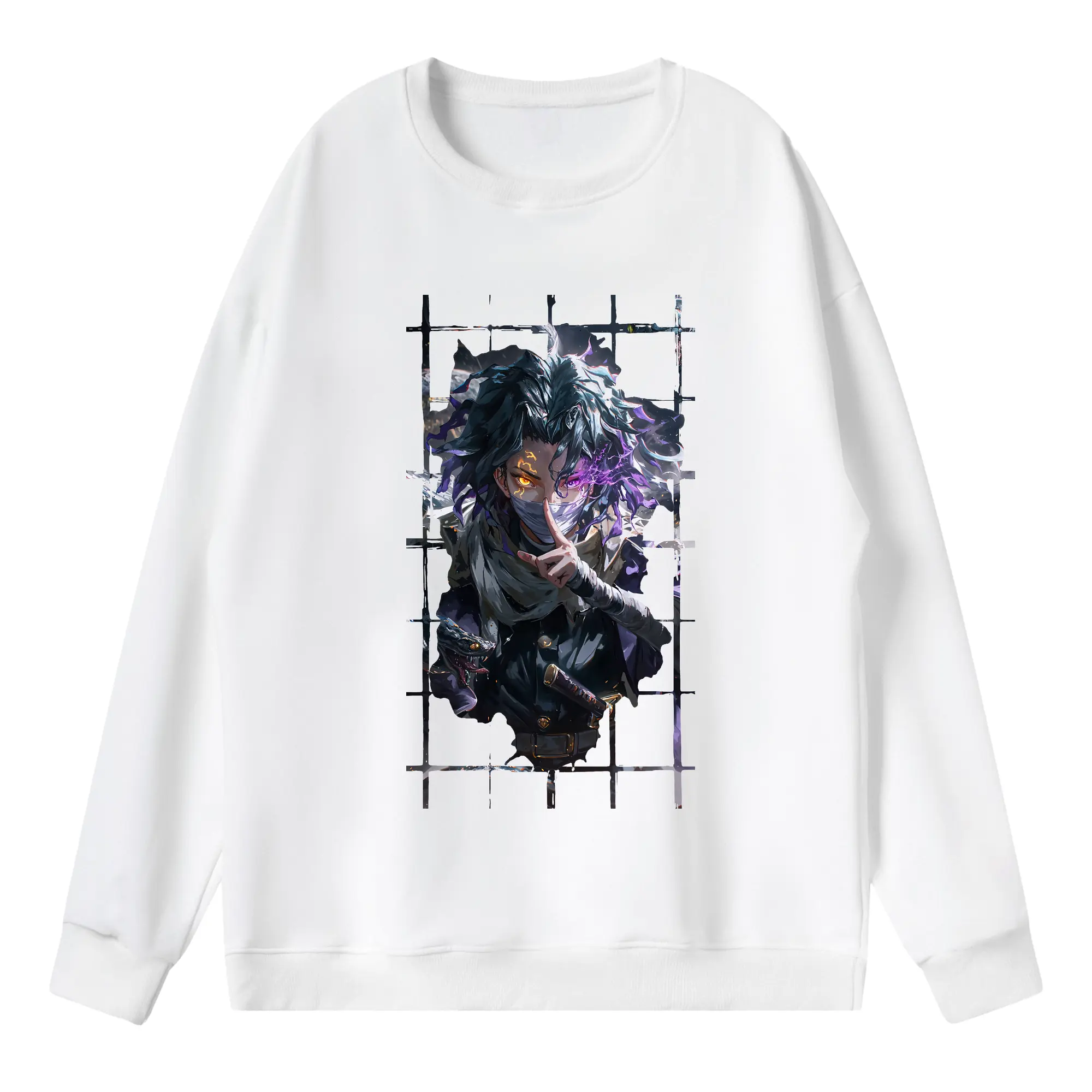 鬼滅の刃 グッズ,伊黒 小芭内 - 薄手 クルーネック スウェット 裏毛260g · ポリエステル 春秋向け カジュアル 男女兼用 · トレーナー デイリー スポーツ 散歩に最適