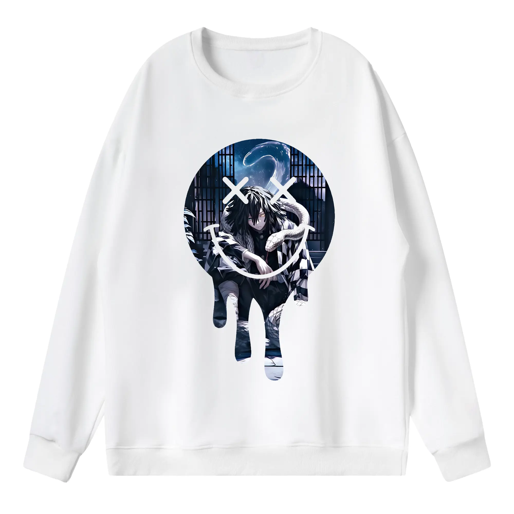 鬼滅の刃 グッズ,伊黒 小芭内 - 薄手 クルーネック スウェット 裏毛260g · ポリエステル 春秋向け カジュアル 男女兼用 · トレーナー デイリー スポーツ 散歩に最適