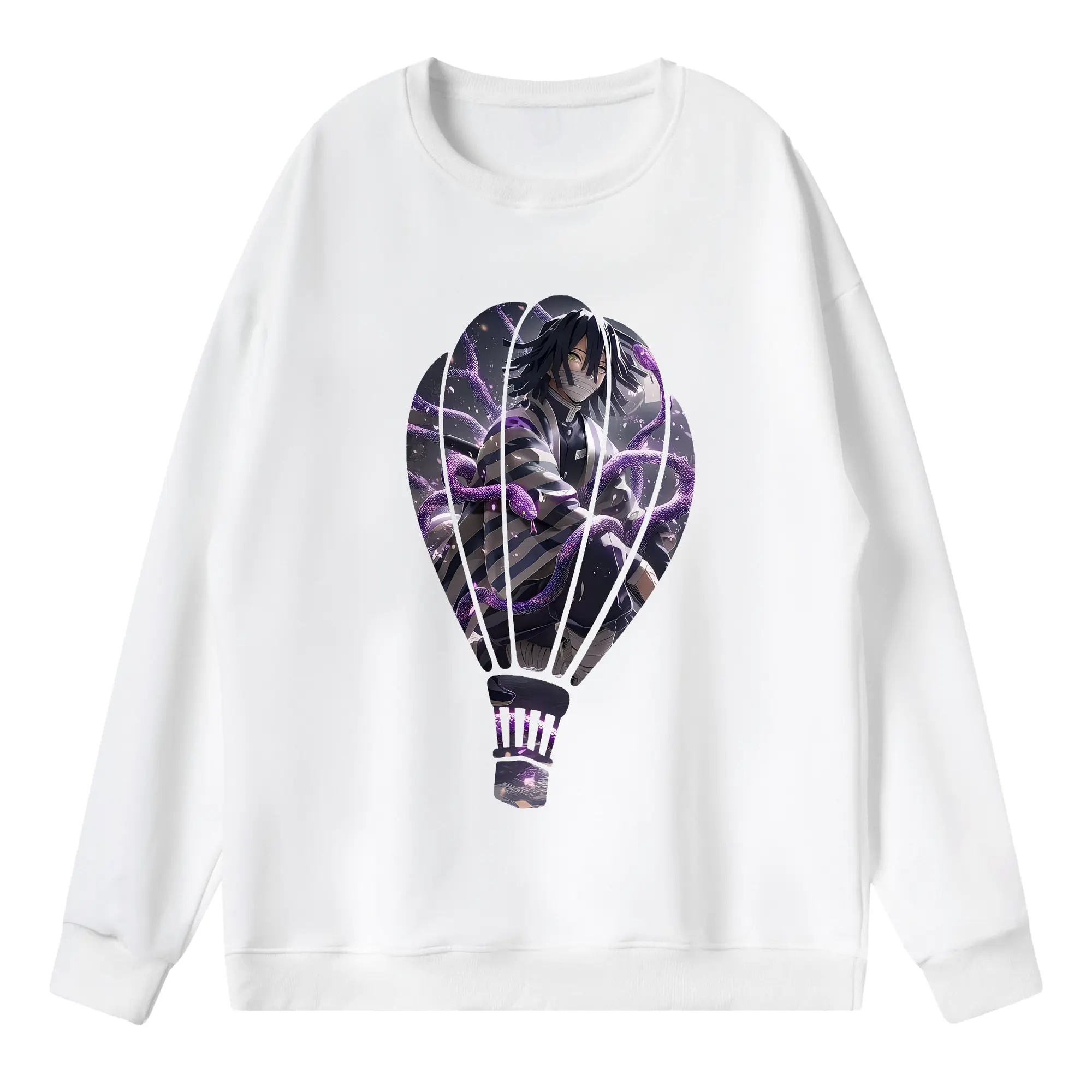 鬼滅の刃 グッズ,伊黒 小芭内 - 薄手 クルーネック スウェット 裏毛260g · ポリエステル 春秋向け カジュアル 男女兼用 · トレーナー デイリー スポーツ 散歩に最適