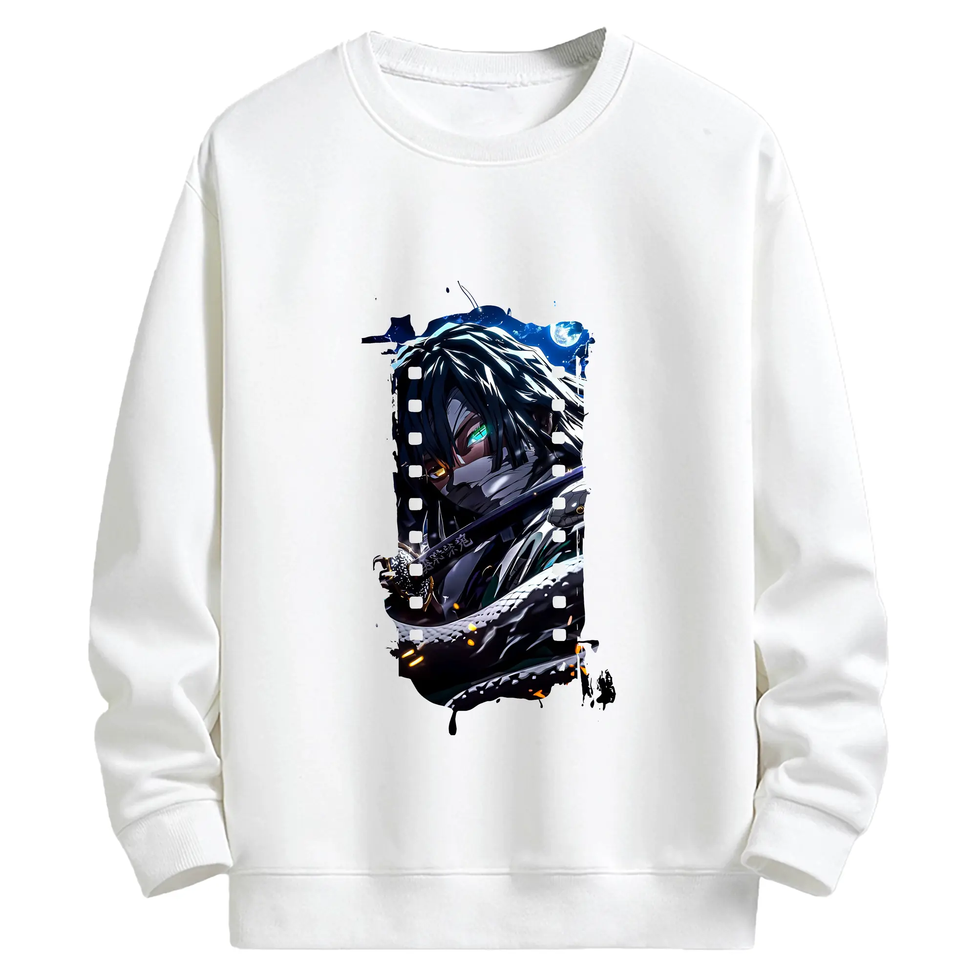 鬼滅の刃 グッズ,伊黒 小芭内 - キッズ クルーネックスウェットシャツ ・ フロントプリント ・ 綿80％ ポリエステル20％ ・ 快適 通学 スポーツ 日常使い お散歩用