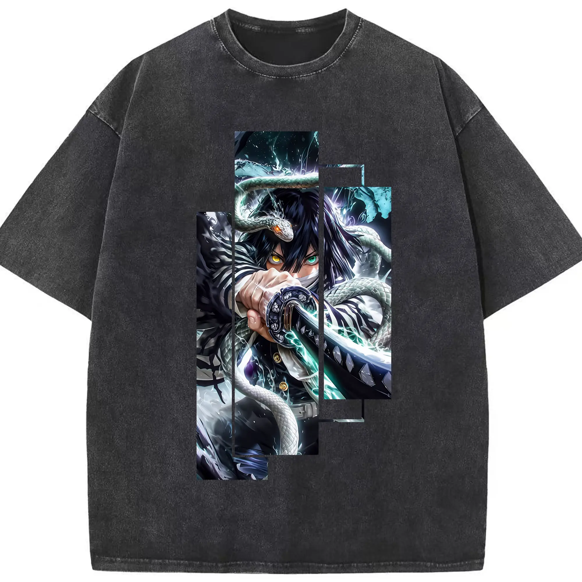 鬼滅の刃 グッズ,伊黒 小芭内 - 綿100％ ヴィンテージ風 半袖Tシャツ ・ フロントプリント ・ 柔らか肌触り ・ 通気性 快適 ・ スポーツ カジュアル 外出用