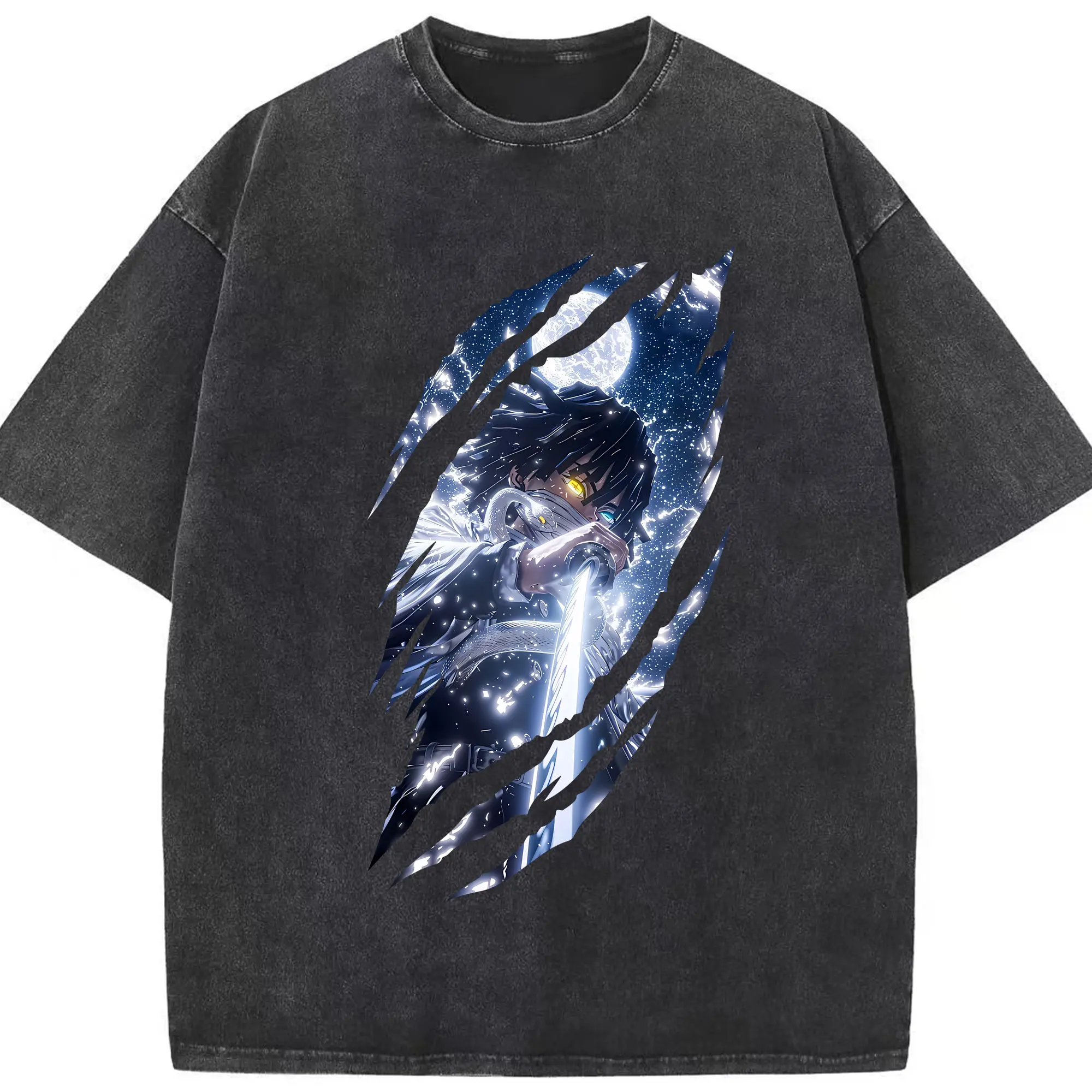 鬼滅の刃 グッズ,伊黒 小芭内 - 綿100％ ヴィンテージ風 半袖Tシャツ ・ フロントプリント ・ 柔らか肌触り ・ 通気性 快適 ・ スポーツ カジュアル 外出用