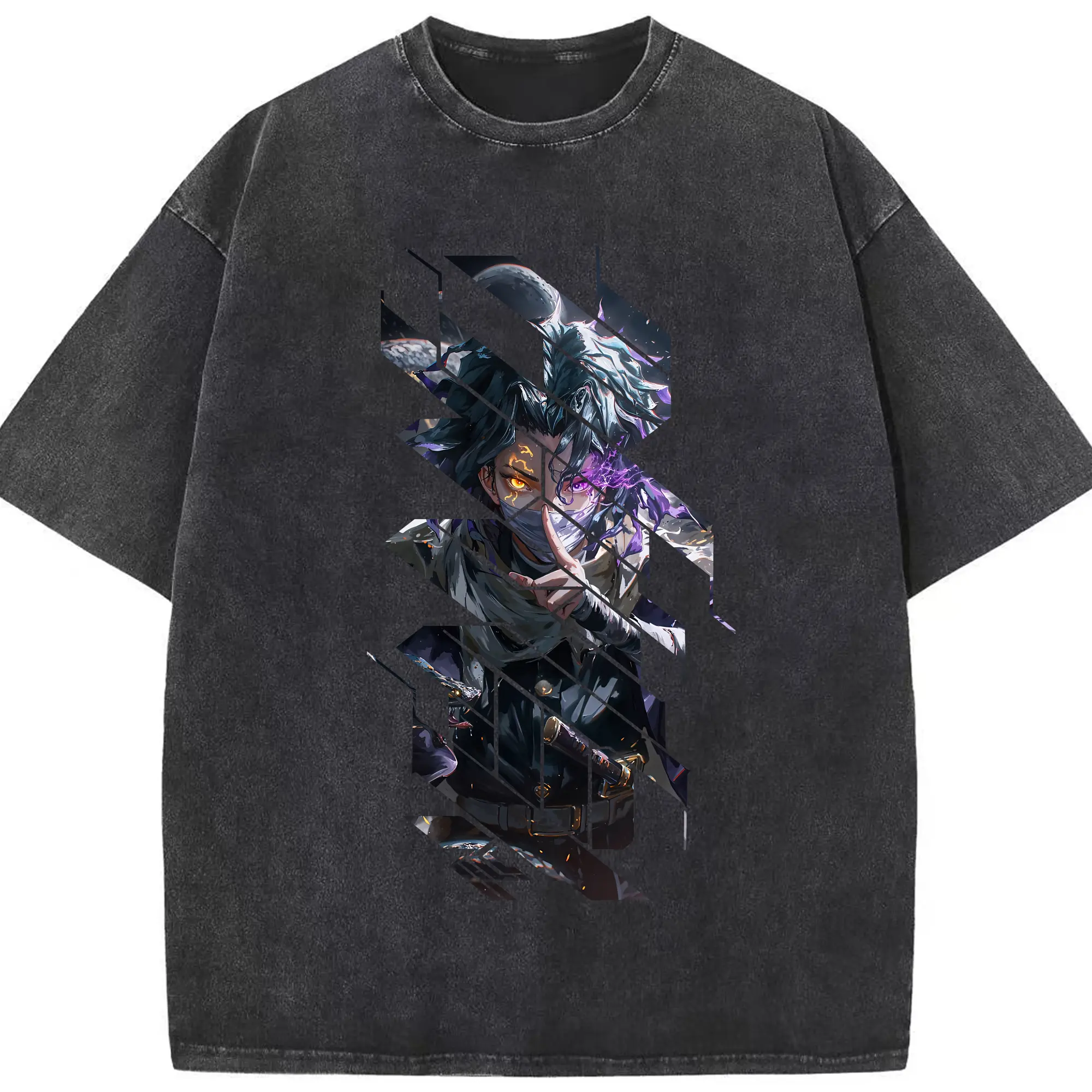 鬼滅の刃 グッズ,伊黒 小芭内 - 綿100％ ヴィンテージ風 半袖Tシャツ ・ フロントプリント ・ 柔らか肌触り ・ 通気性 快適 ・ スポーツ カジュアル 外出用