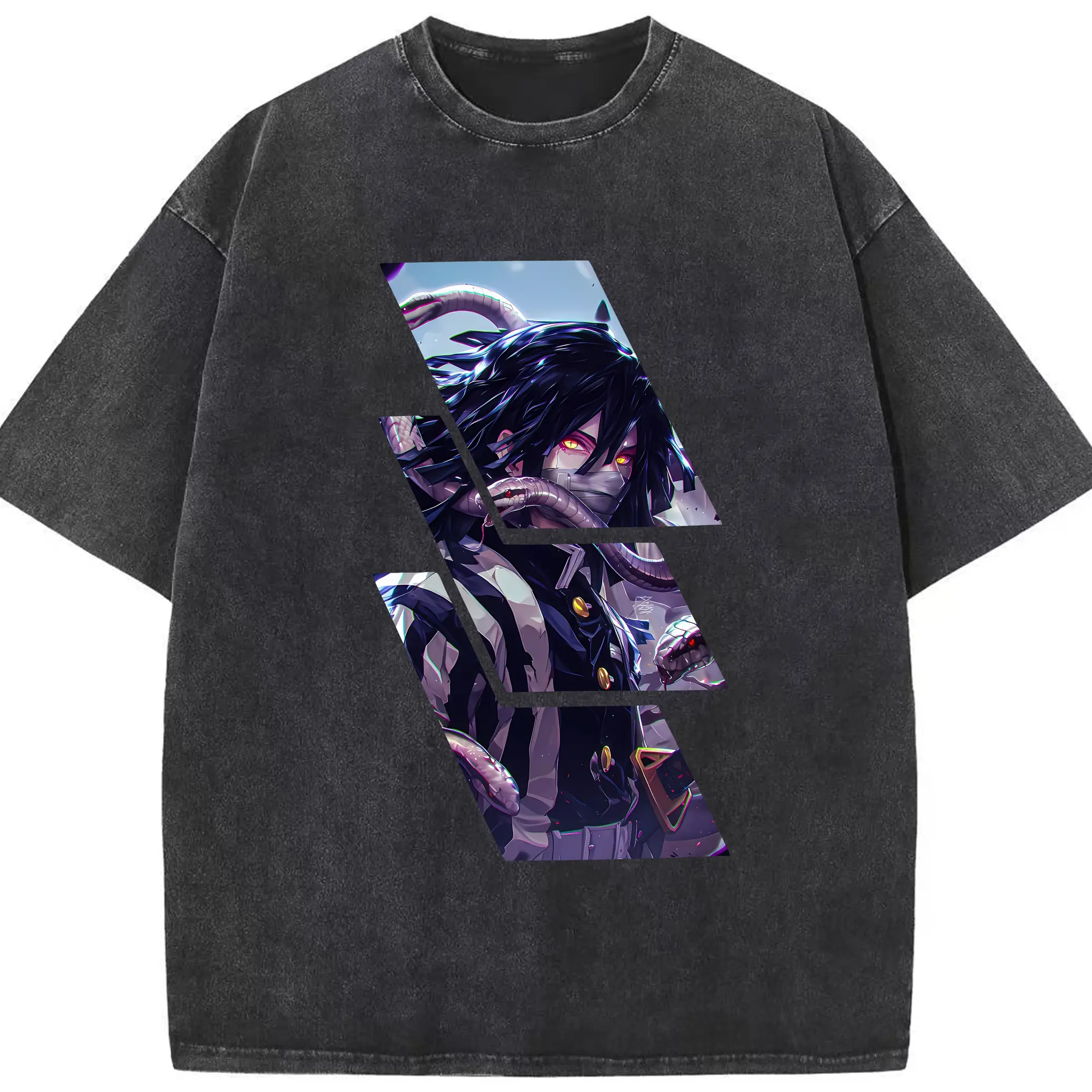 鬼滅の刃 グッズ,伊黒 小芭内 - 綿100％ ヴィンテージ風 半袖Tシャツ ・ フロントプリント ・ 柔らか肌触り ・ 通気性 快適 ・ スポーツ カジュアル 外出用