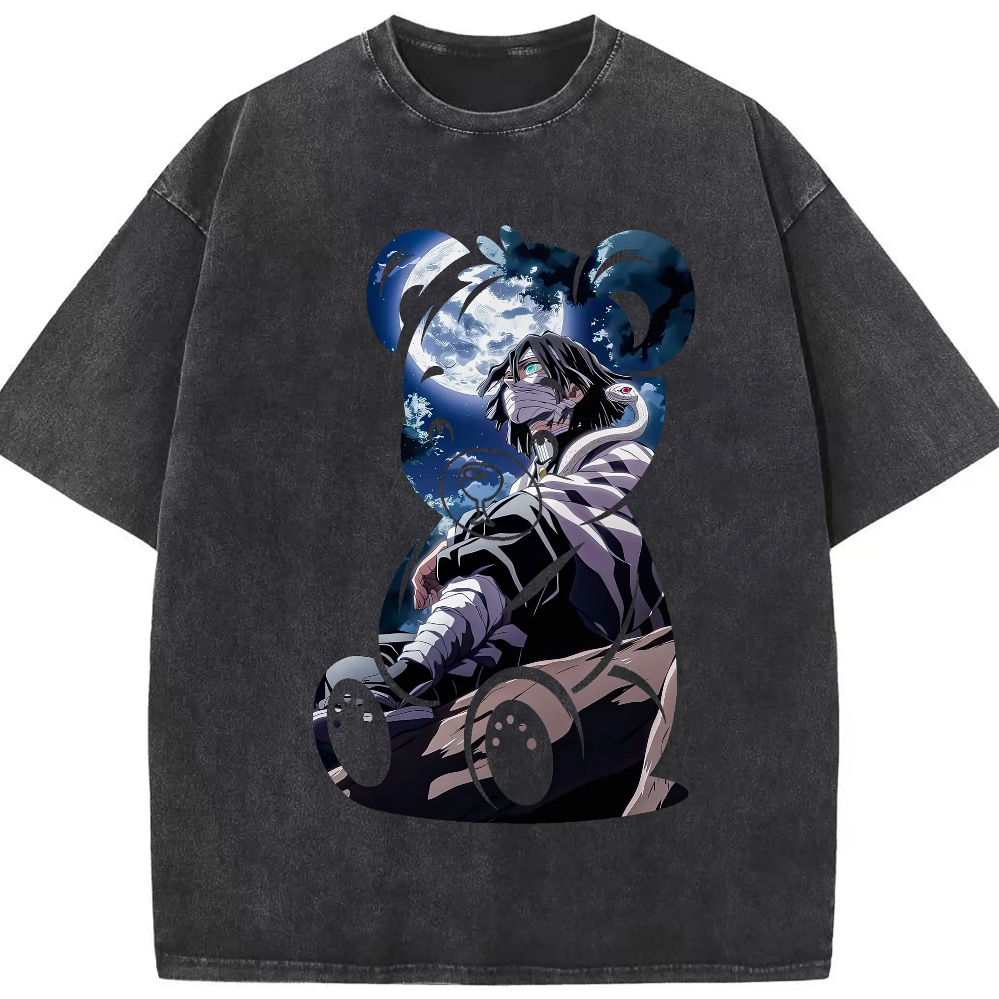 鬼滅の刃 グッズ,伊黒 小芭内 - 綿100％ ヴィンテージ風 半袖Tシャツ ・ フロントプリント ・ 柔らか肌触り ・ 通気性 快適 ・ スポーツ カジュアル 外出用