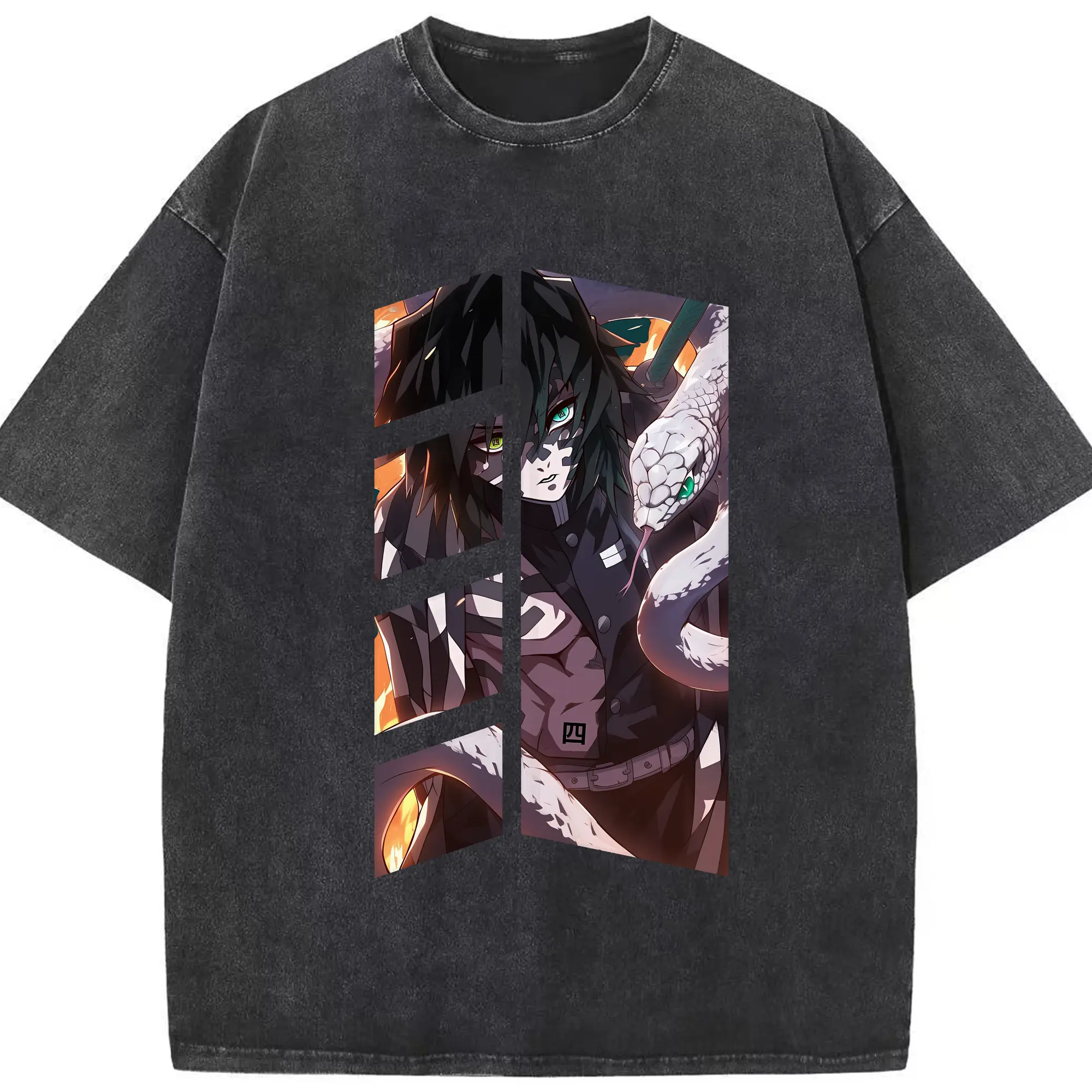 鬼滅の刃 グッズ,伊黒 小芭内 - 綿100％ ヴィンテージ風 半袖Tシャツ ・ フロントプリント ・ 柔らか肌触り ・ 通気性 快適 ・ スポーツ カジュアル 外出用