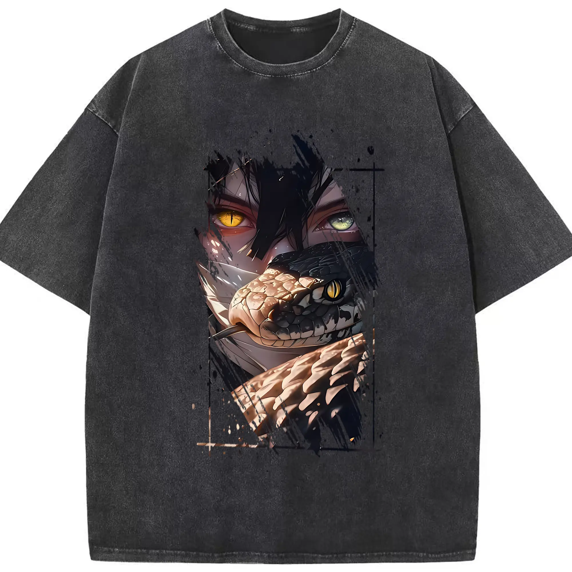 鬼滅の刃 グッズ,伊黒 小芭内 - 綿100％ ヴィンテージ風 半袖Tシャツ ・ フロントプリント ・ 柔らか肌触り ・ 通気性 快適 ・ スポーツ カジュアル 外出用