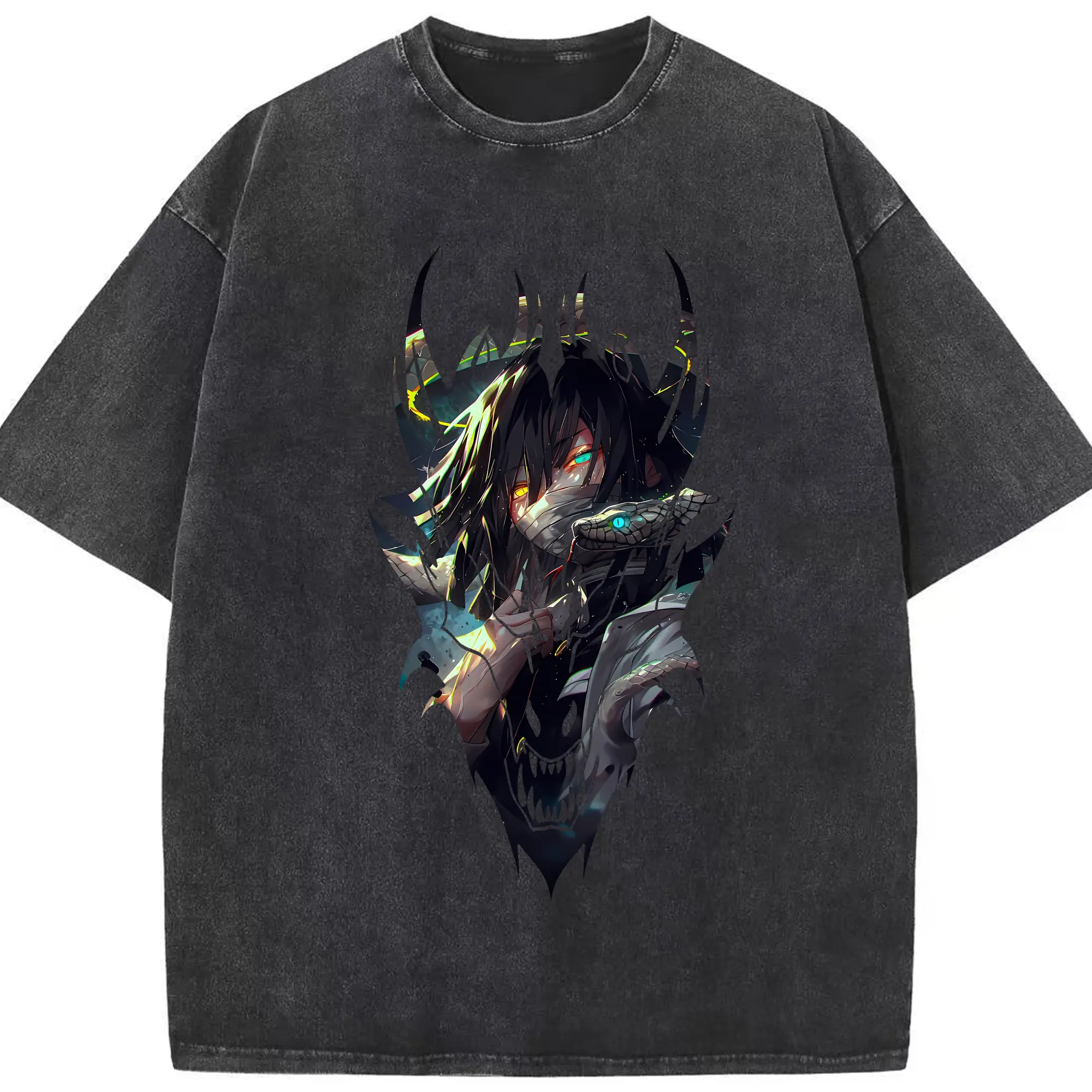 鬼滅の刃 グッズ,伊黒 小芭内 - 綿100％ ヴィンテージ風 半袖Tシャツ ・ フロントプリント ・ 柔らか肌触り ・ 通気性 快適 ・ スポーツ カジュアル 外出用