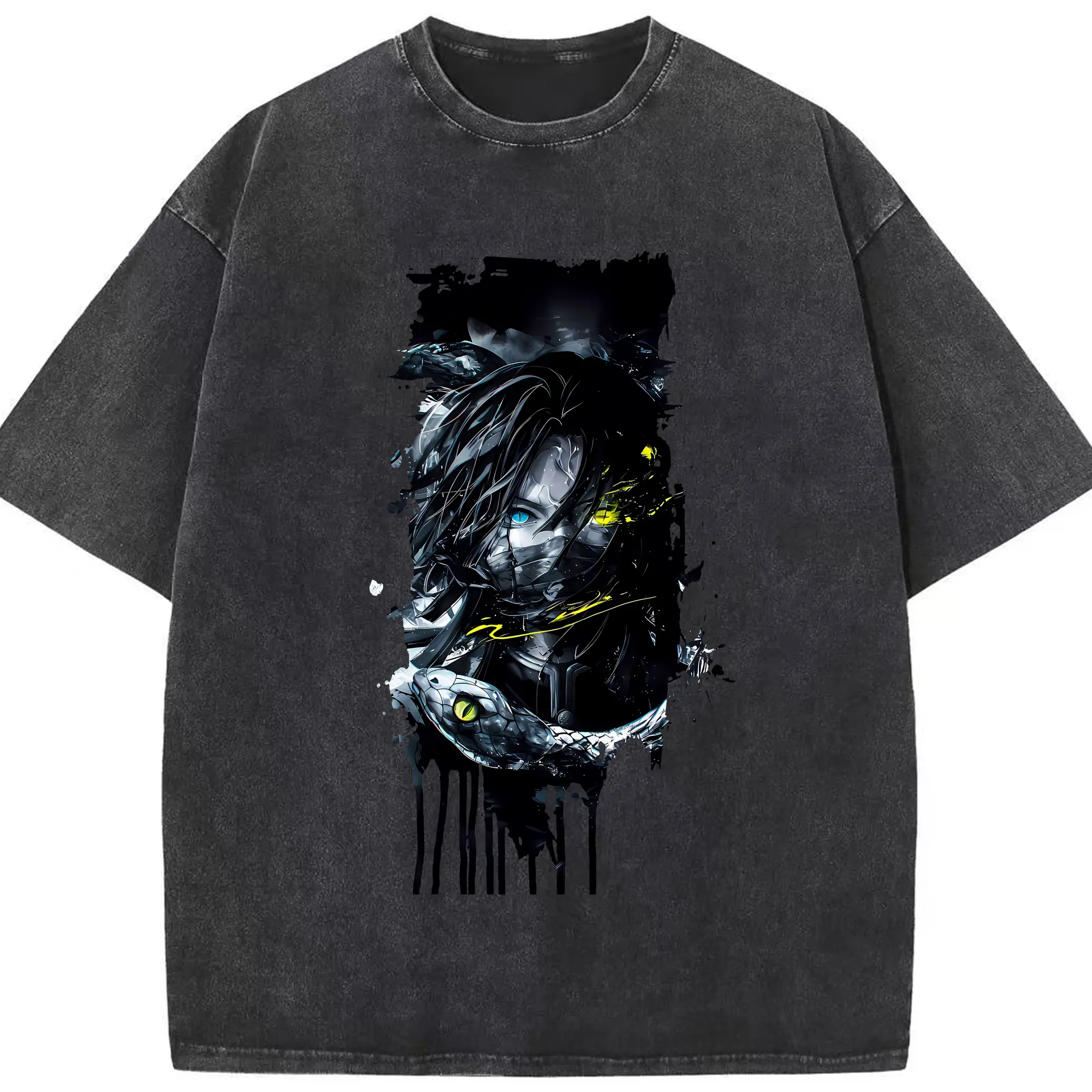 鬼滅の刃 グッズ,伊黒 小芭内 - 綿100％ ヴィンテージ風 半袖Tシャツ ・ フロントプリント ・ 柔らか肌触り ・ 通気性 快適 ・ スポーツ カジュアル 外出用