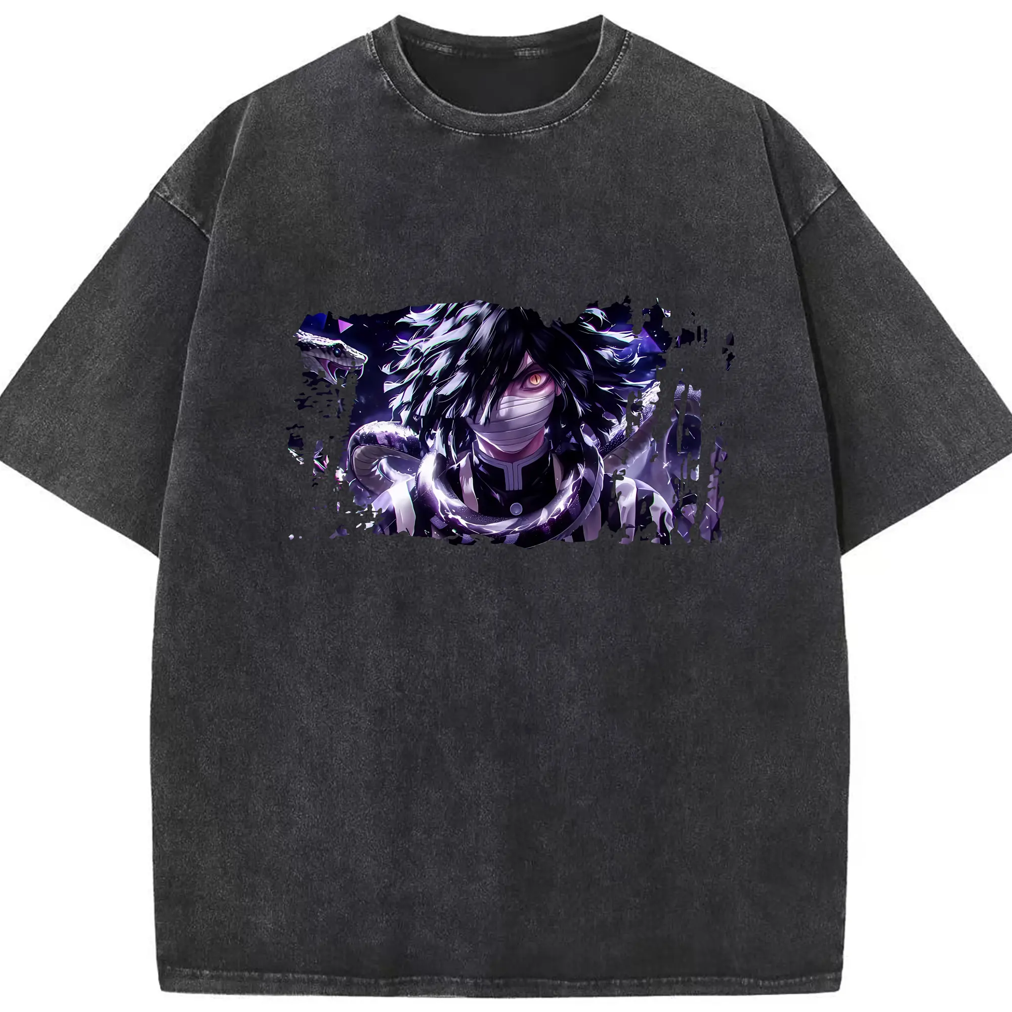 鬼滅の刃 グッズ,伊黒 小芭内 - 綿100％ ヴィンテージ風 半袖Tシャツ ・ フロントプリント ・ 柔らか肌触り ・ 通気性 快適 ・ スポーツ カジュアル 外出用