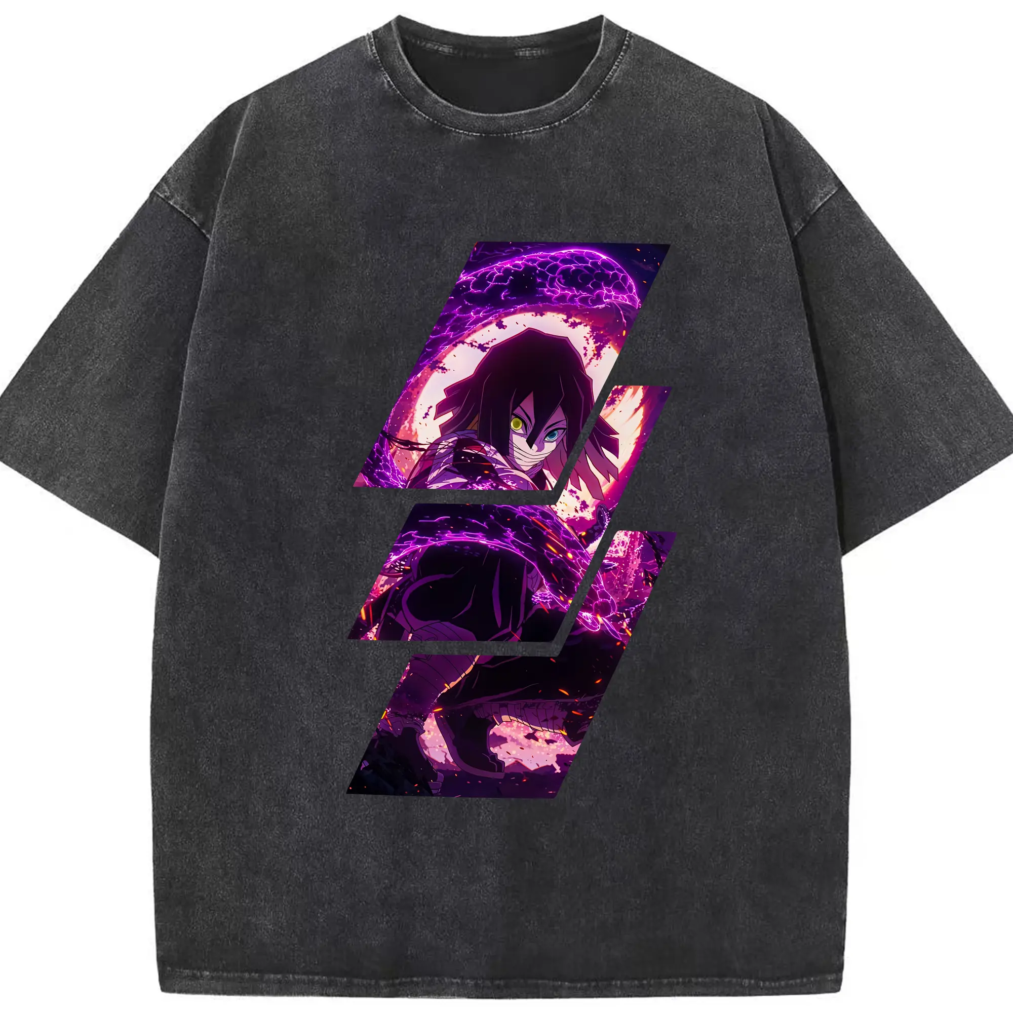 鬼滅の刃 グッズ,伊黒 小芭内 - 綿100％ ヴィンテージ風 半袖Tシャツ ・ フロントプリント ・ 柔らか肌触り ・ 通気性 快適 ・ スポーツ カジュアル 外出用