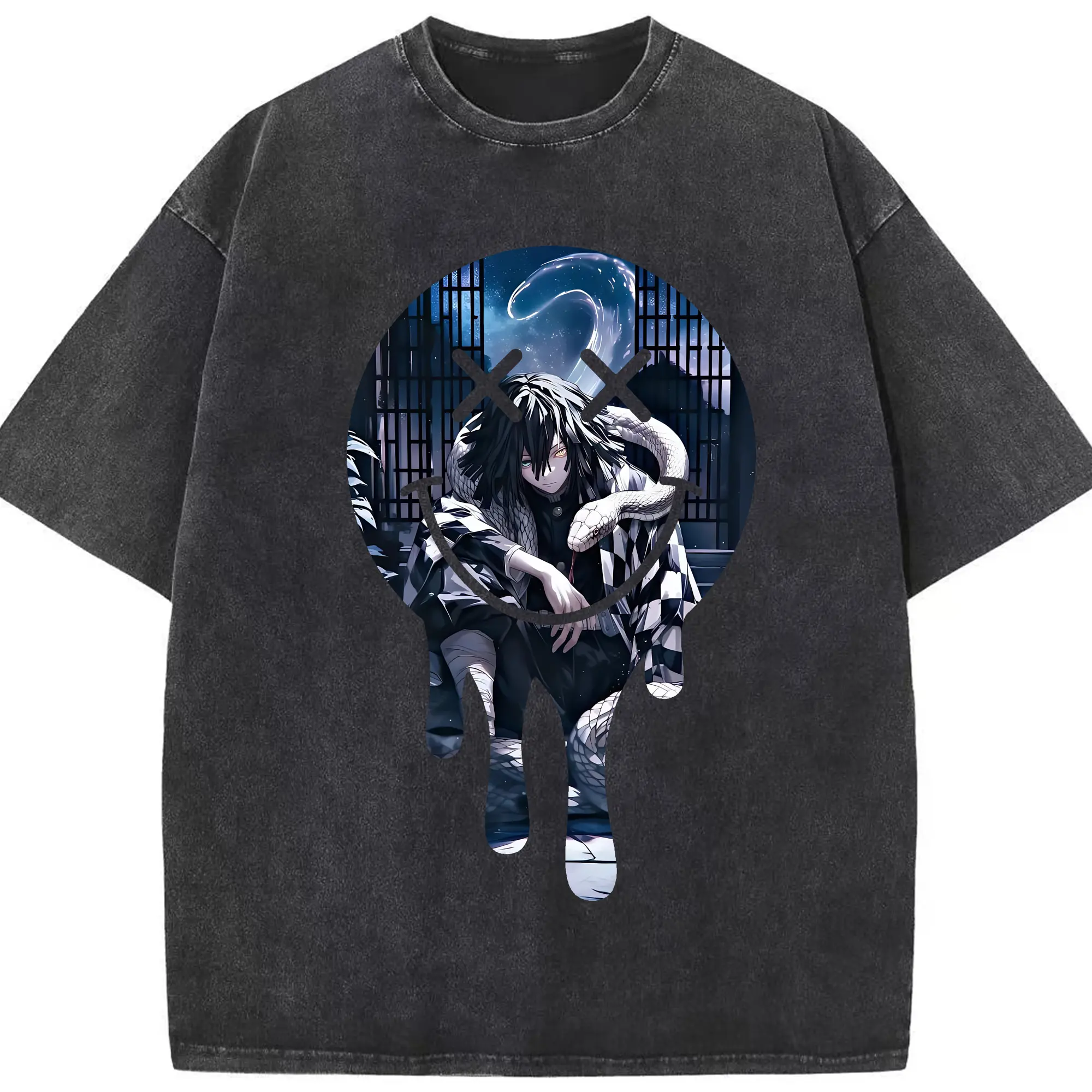 鬼滅の刃 グッズ,伊黒 小芭内 - 綿100％ ヴィンテージ風 半袖Tシャツ ・ フロントプリント ・ 柔らか肌触り ・ 通気性 快適 ・ スポーツ カジュアル 外出用