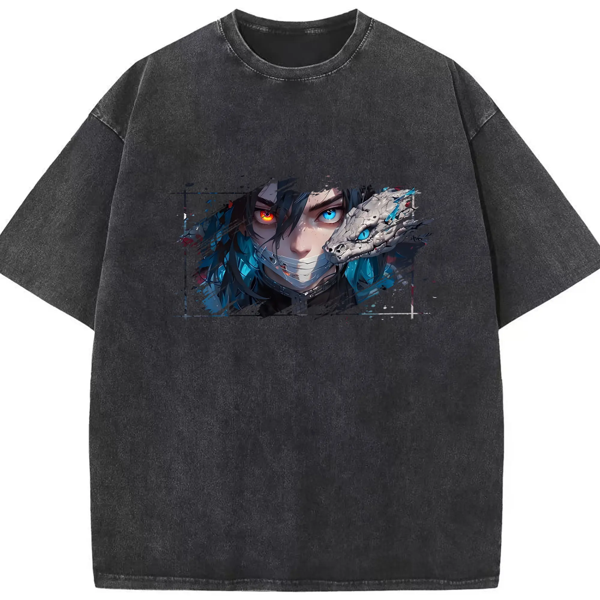 鬼滅の刃 グッズ,伊黒 小芭内 - 綿100％ ヴィンテージ風 半袖Tシャツ ・ フロントプリント ・ 柔らか肌触り ・ 通気性 快適 ・ スポーツ カジュアル 外出用