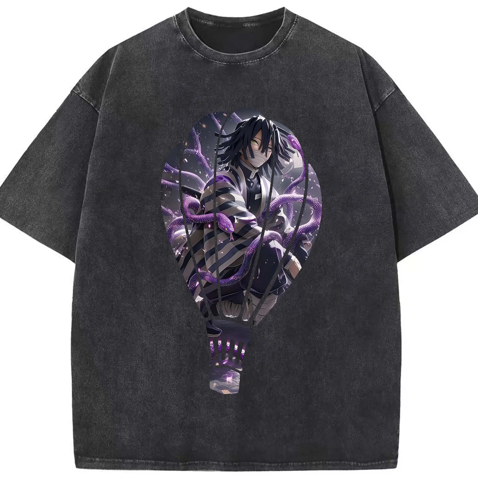 鬼滅の刃 グッズ,伊黒 小芭内 - 綿100％ ヴィンテージ風 半袖Tシャツ ・ フロントプリント ・ 柔らか肌触り ・ 通気性 快適 ・ スポーツ カジュアル 外出用