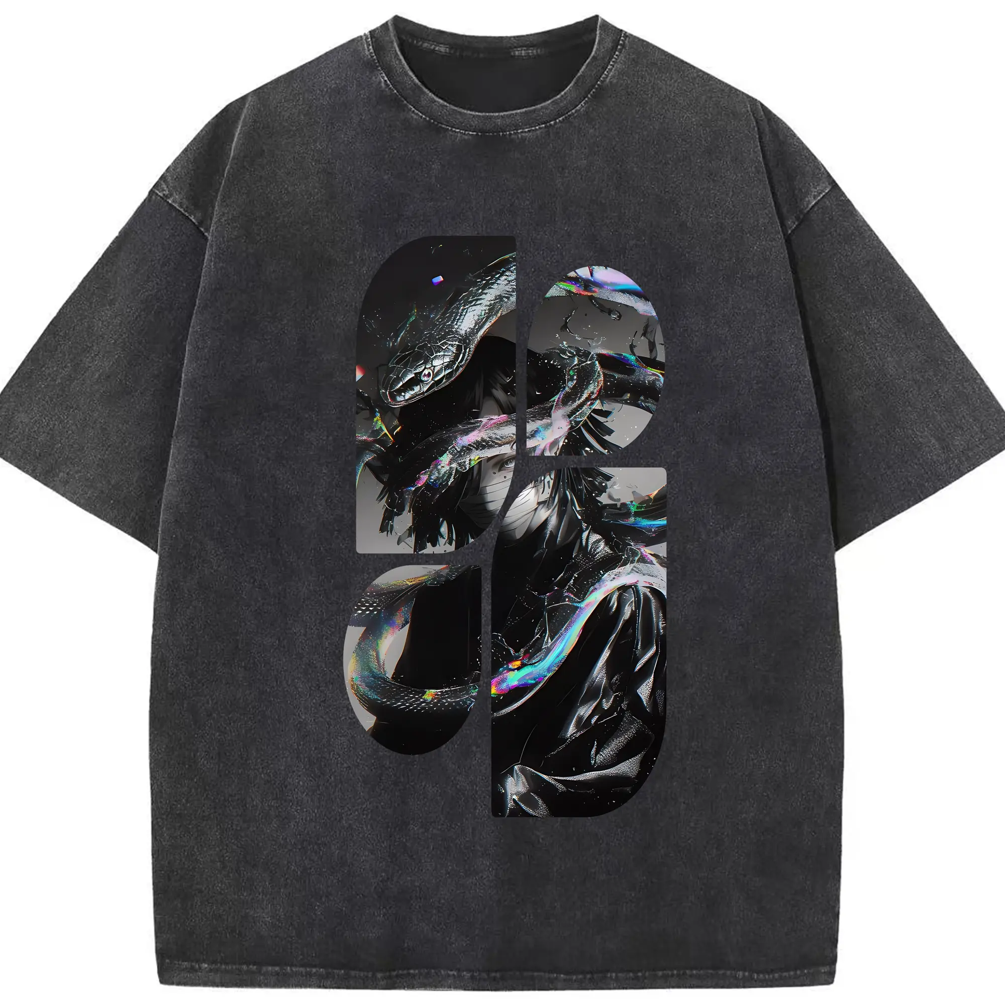 鬼滅の刃 グッズ,伊黒 小芭内 - 綿100％ ヴィンテージ風 半袖Tシャツ ・ フロントプリント ・ 柔らか肌触り ・ 通気性 快適 ・ スポーツ カジュアル 外出用