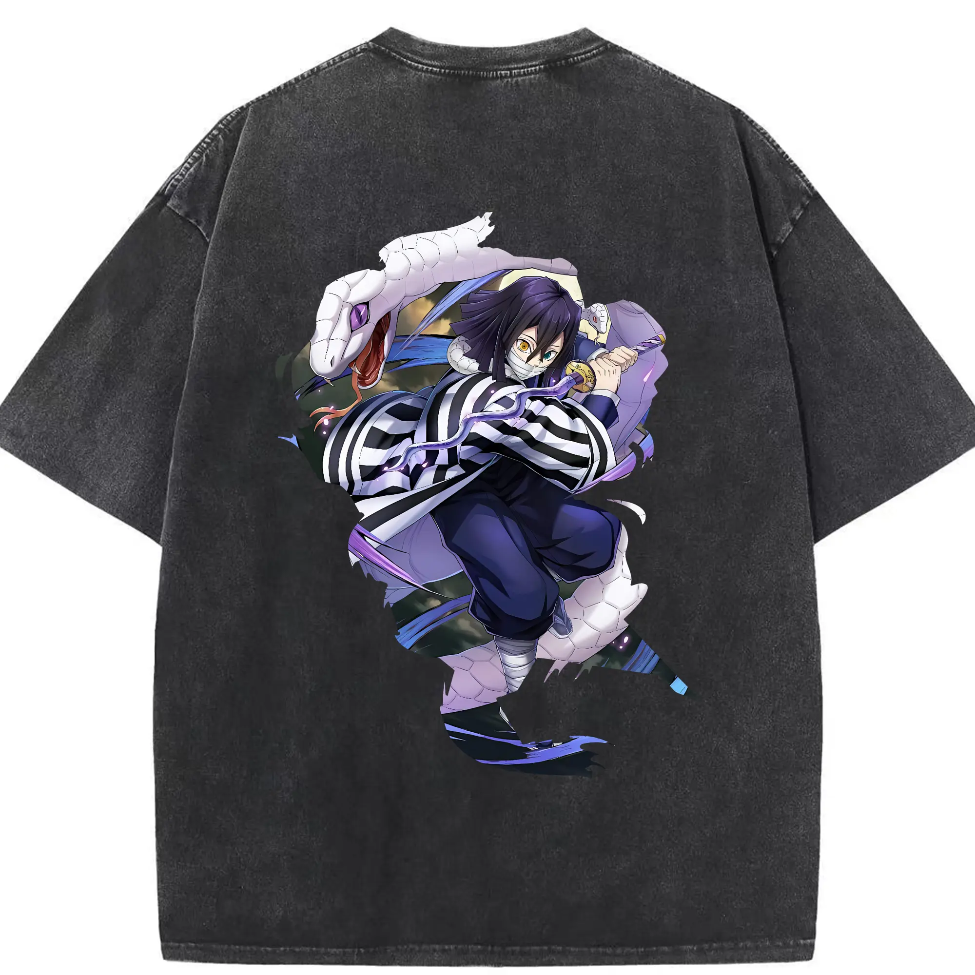 鬼滅の刃 グッズ,伊黒 小芭内 - 綿100％ ヴィンテージ風 半袖Tシャツ ・ 背面プリント ・ 柔らか肌触り ・ 通気性 快適 ・ スポーツ カジュアル 外出用