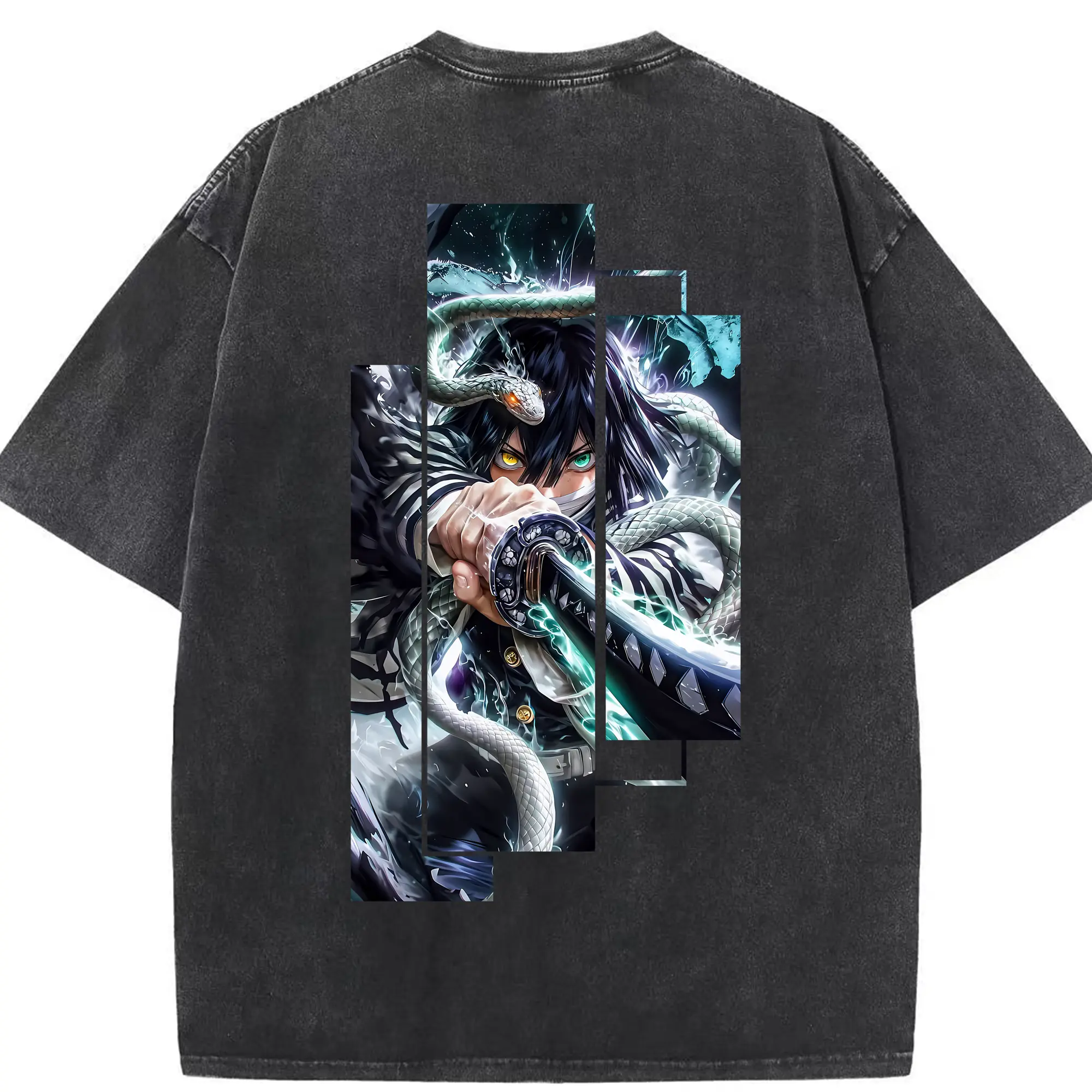 鬼滅の刃 グッズ,伊黒 小芭内 - 綿100％ ヴィンテージ風 半袖Tシャツ ・ 背面プリント ・ 柔らか肌触り ・ 通気性 快適 ・ スポーツ カジュアル 外出用