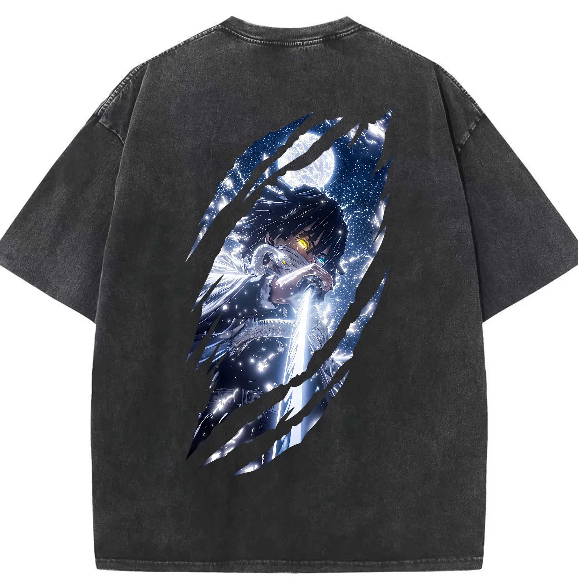 鬼滅の刃 グッズ,伊黒 小芭内 - 綿100％ ヴィンテージ風 半袖Tシャツ ・ 背面プリント ・ 柔らか肌触り ・ 通気性 快適 ・ スポーツ カジュアル 外出用